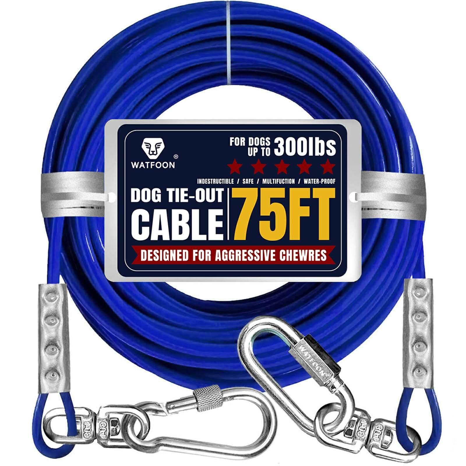 Tie Out Cable For Dogs Up To 300Lbs, 50Ft 65Ft 75Ft Extra Strong 1Klbs Break Strength Tie-Out Tether Trolley Training Lead,Dog Run Cable For Yard Garden Park Camping Outside (75Ft)
