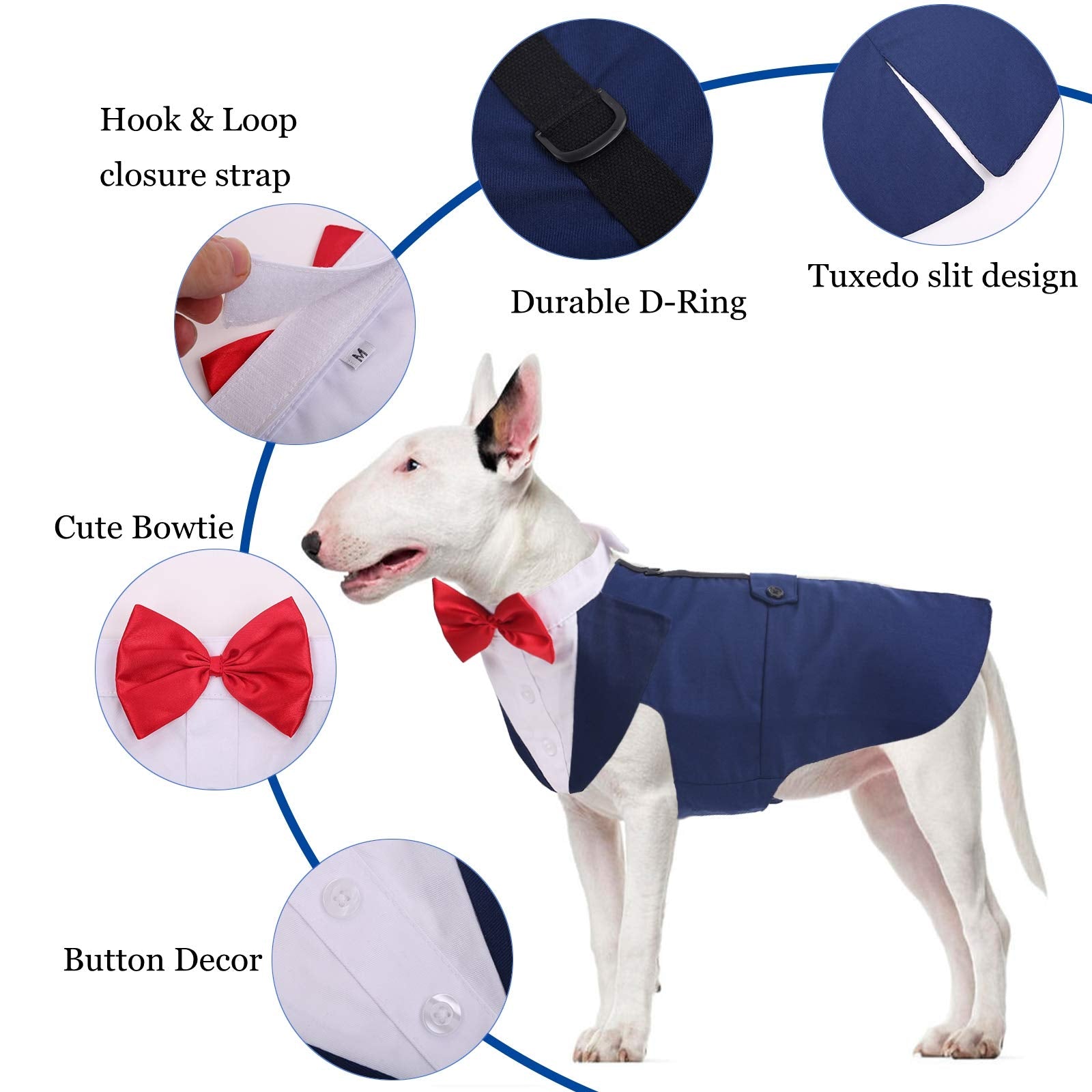 Qbleev Dog Tuxedo For Large Dogs, Dog Suit And Bandana Set, Dog Wedding Outfit With Bow Tie, Formal Dog Tux Dog Costume Halloween Dog Christmas Outfit For Birthday Party Cosplay, Blue Xl