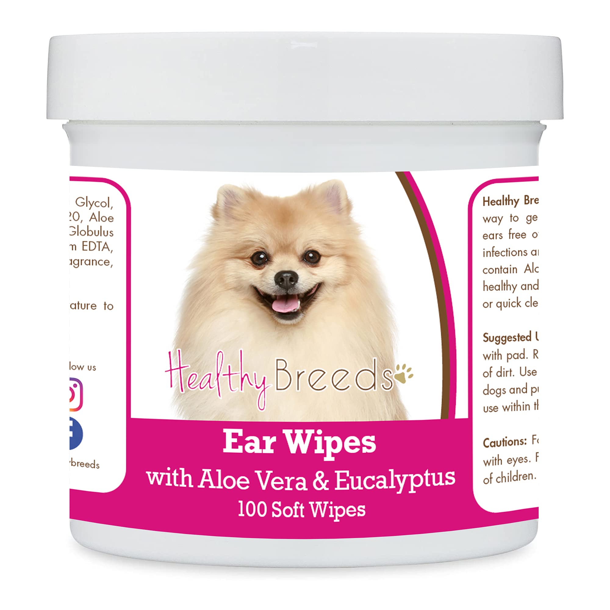 Healthy Breeds Pomeranian Ear Cleaning Wipes with Aloe & Eucalyptus for Dogs 100 Count