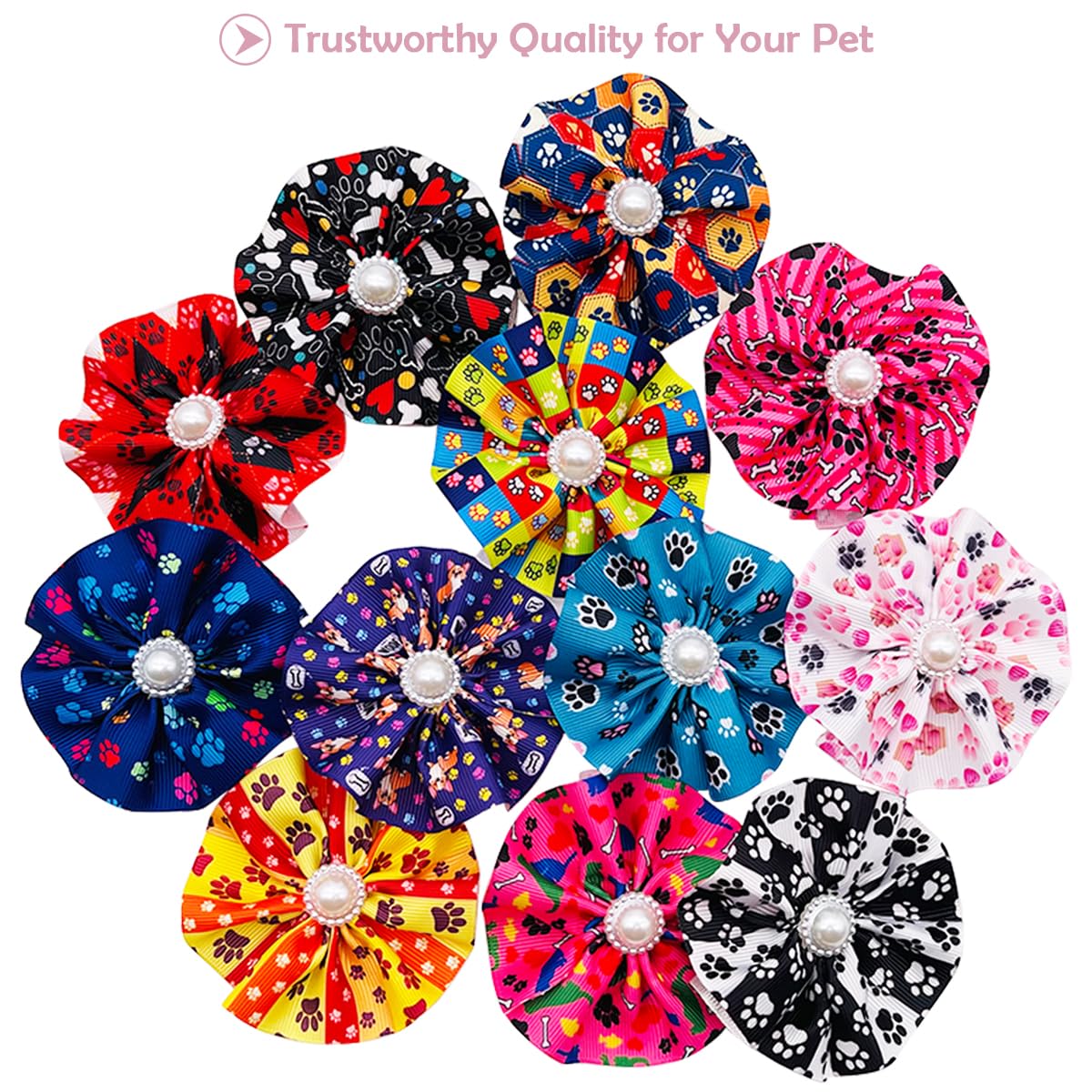 Jpgdn 12Pcs Dog Collar Flowers Bows Attachment Sliders Paw Print For Small Medium Girl Female Cat Puppy Alpaca Rabbit Neck Bows