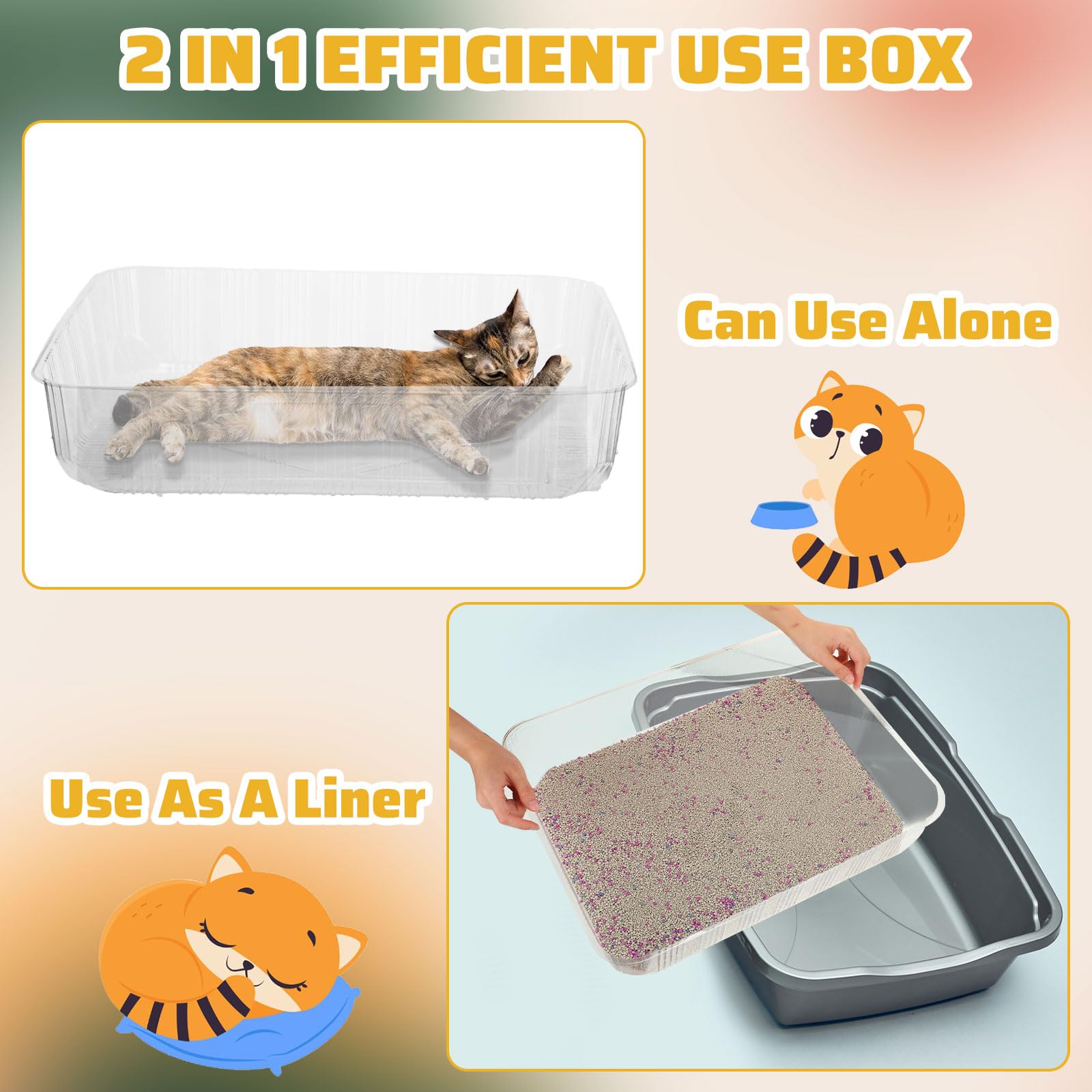 Zubebe 50 Pack Disposable Cat Litter Box For Cats, Large Disposable Kitty Litter Tray Boxes 19.69 X 15.75 X 3.94 Inches Plastic
