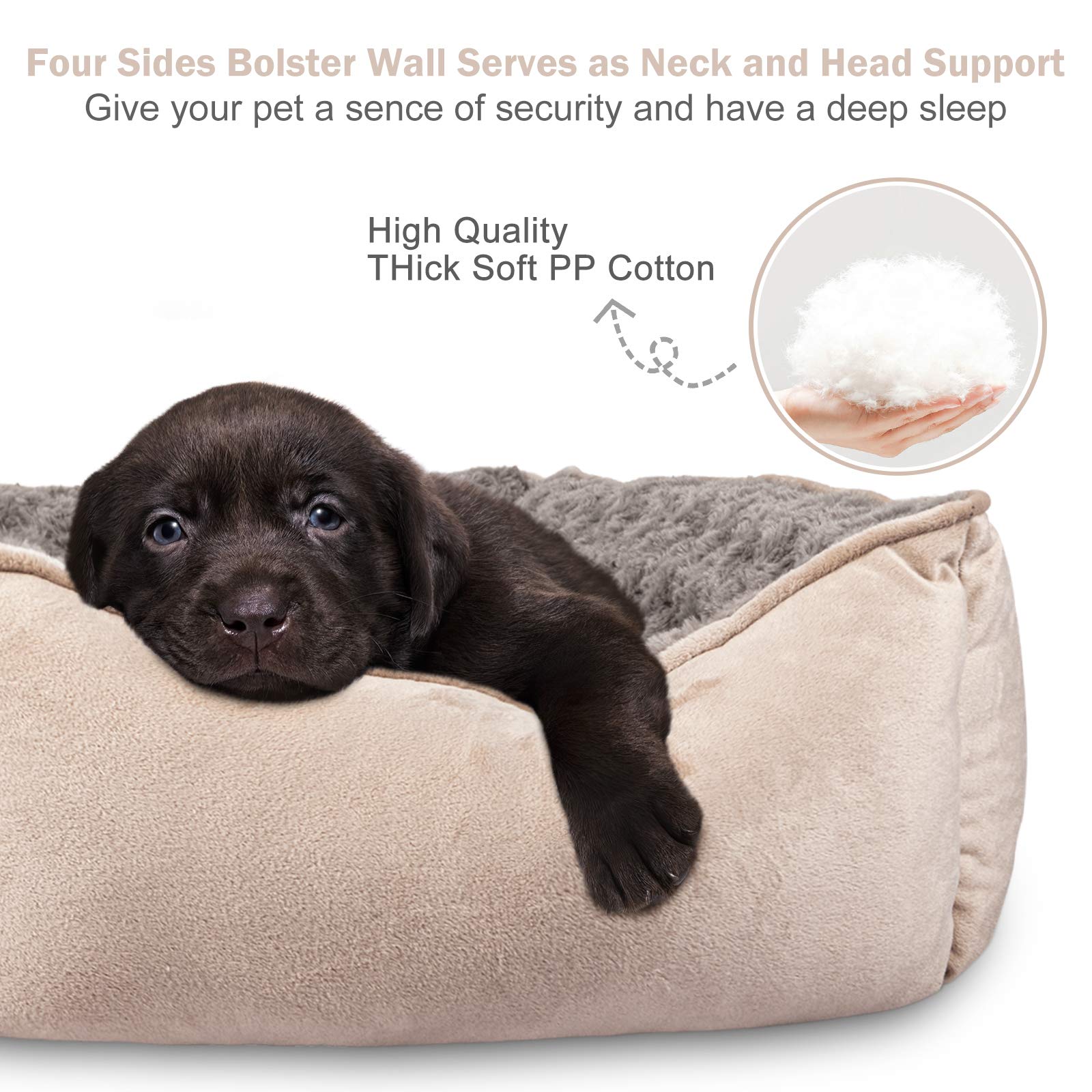 JOEJOY Dog Bed - Orthopedic, Machine Washable, Non-Slip, Breathable - Large (30"x24"x9") - Beige