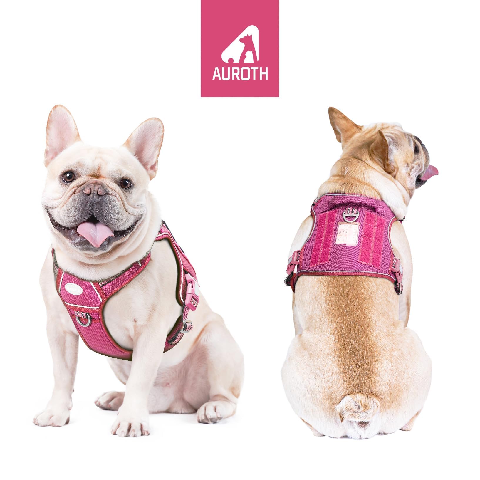 Auroth Tactical Dog Harness For Large Dogs No Pull Adjustable Pet Harness Reflective K9 Working Training Easy Control Pet Vest Military Service Dog Harnesses Rose Red S