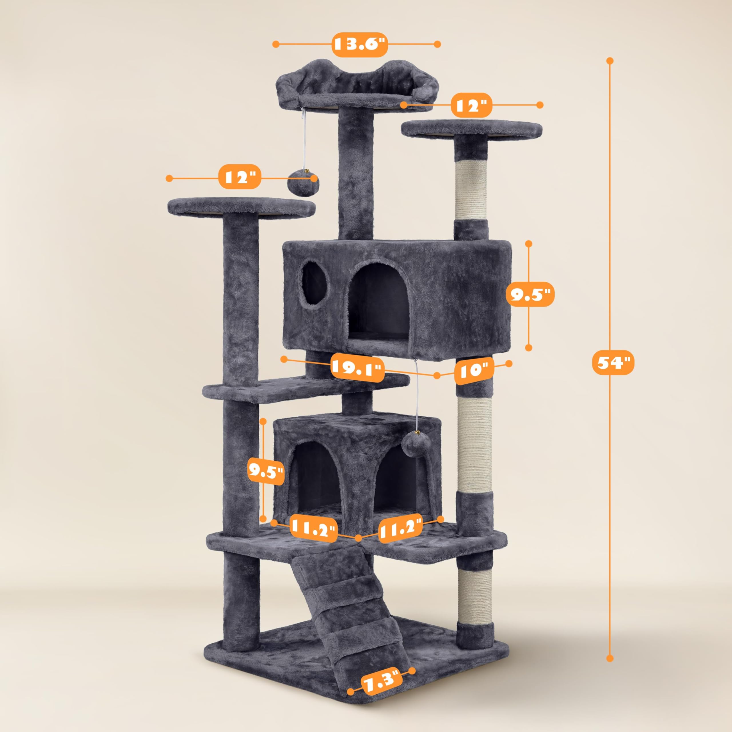 Yaheetech 54In Cat Tree Tower Condo Furniture Scratch Post For Kittens Pet House Play