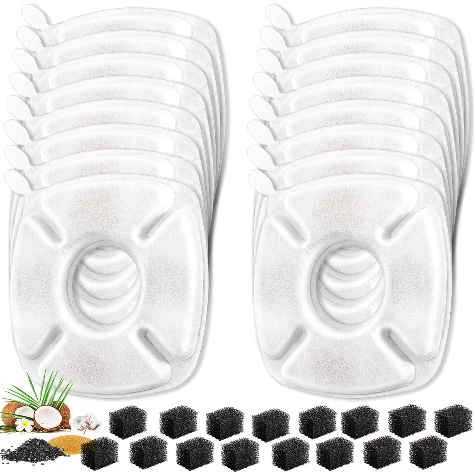 32 Pcs Cat Water Fountain Replacement Filters, 16 Pack Filters 16 Pack Pre- Sponges Fit For 67Oz, 95Oz, 135Oz Automatic Pet Foun