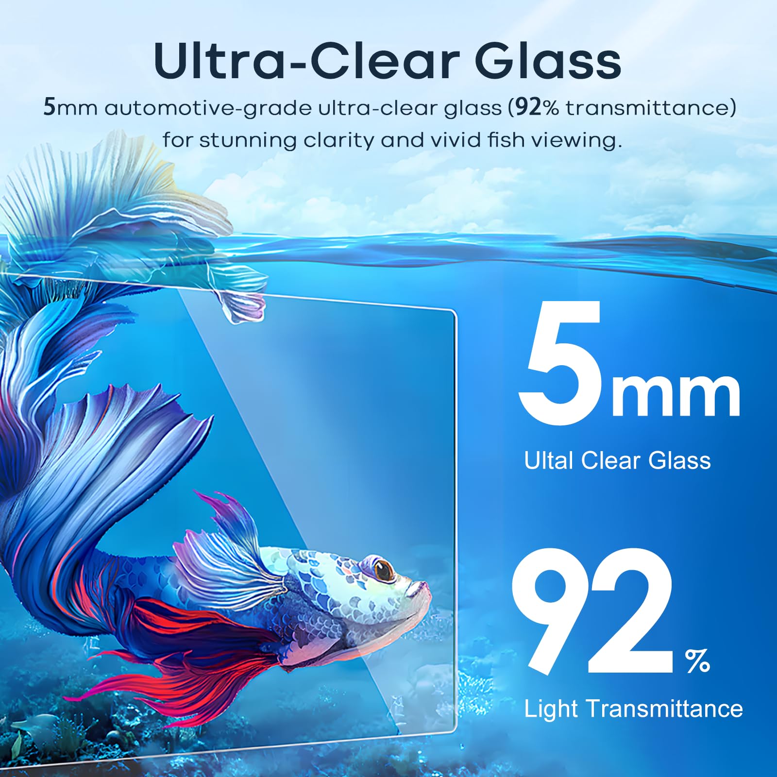 3 Gallon Glass Fish Tank Cube, Small Aquarium Fish Bowl for Betta Goldfish Snails Shrimp Aquatic Planting, Easy to Maintain Ultr