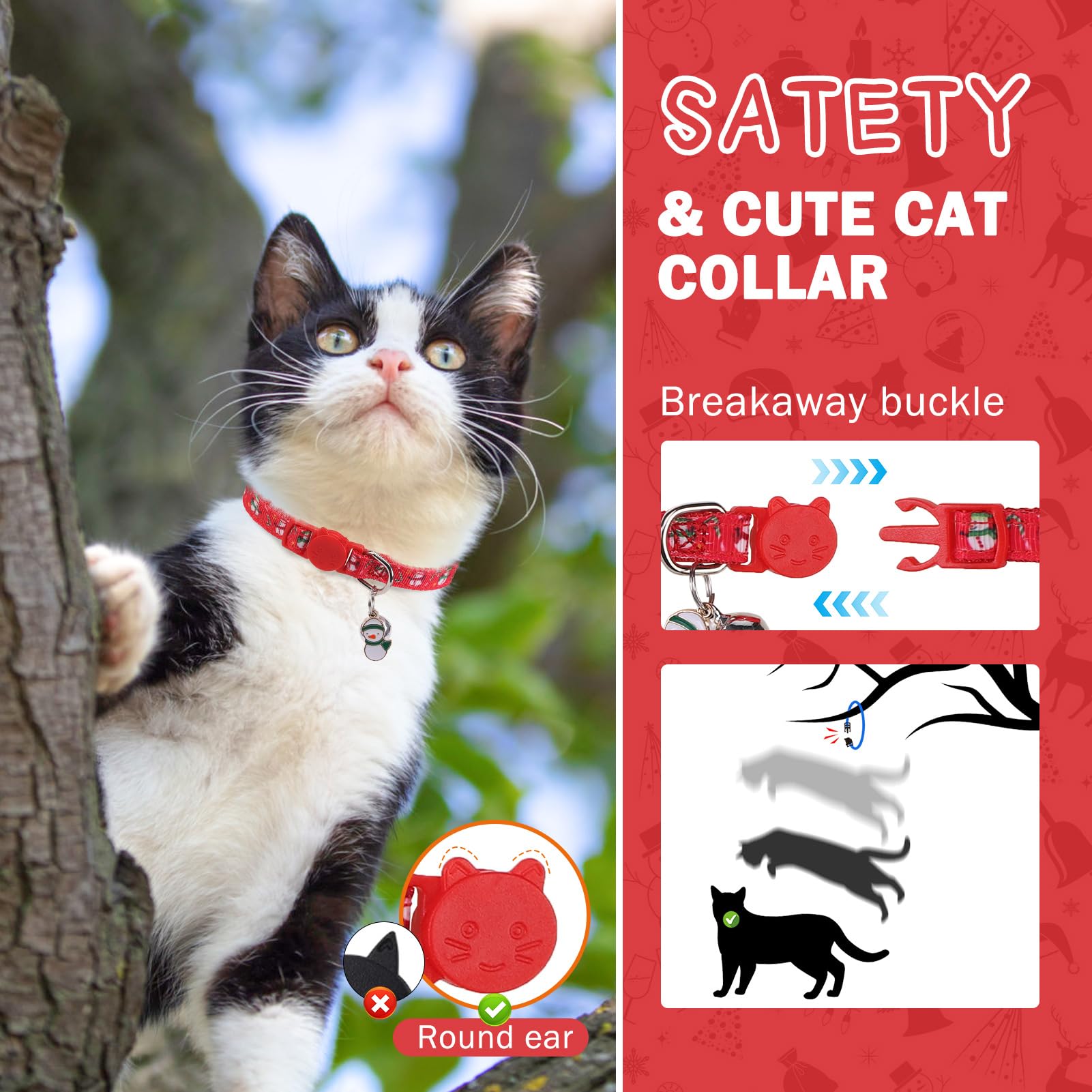 Scenereal Cat Collar Breakaway With Bell And Bowtie, 3 Pack Cute Holiday Cat Collars, Xmas Kitten Collar Adjustable Safety Buckl