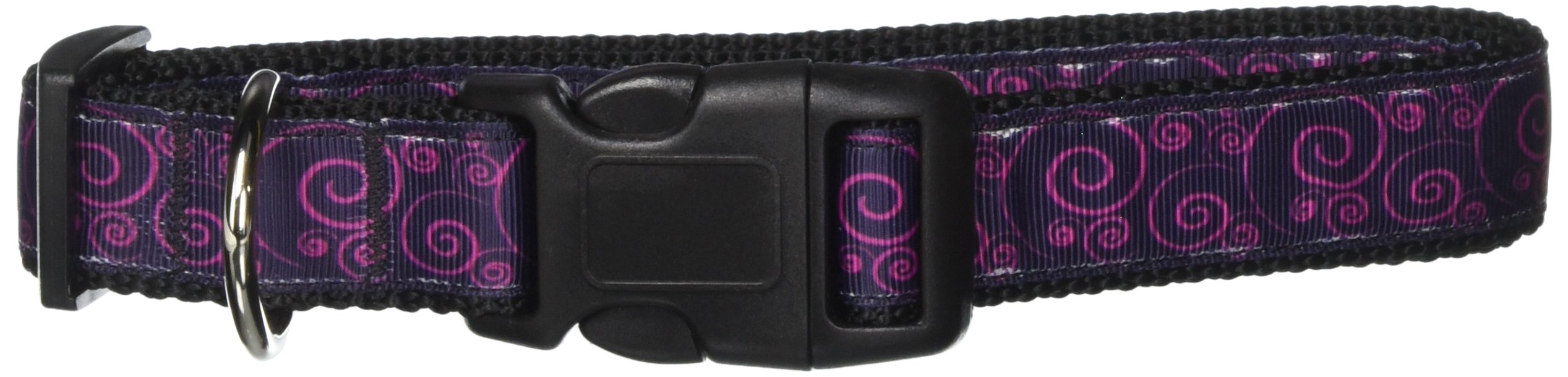 Mirage Pet Products Pink/Black Swirly Nylon Ribbon Dog Collar, Large, Pink/Black