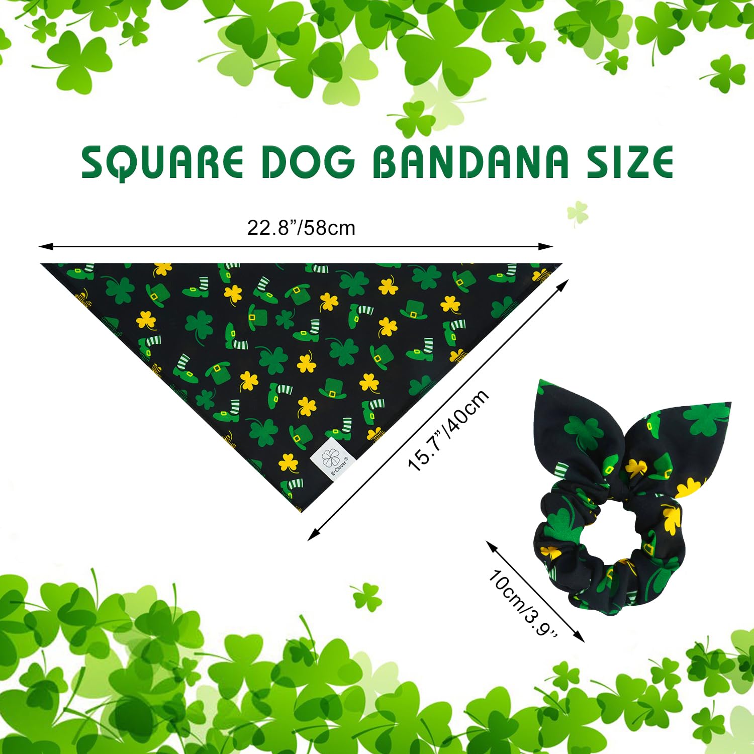 E-Clover Spring Dog Bandana & Matching Scrunchie-Shamrock Dog Bandanas Irish Pet Scarf Bib For Samll Dogs Puppy Girl Boy Owner G
