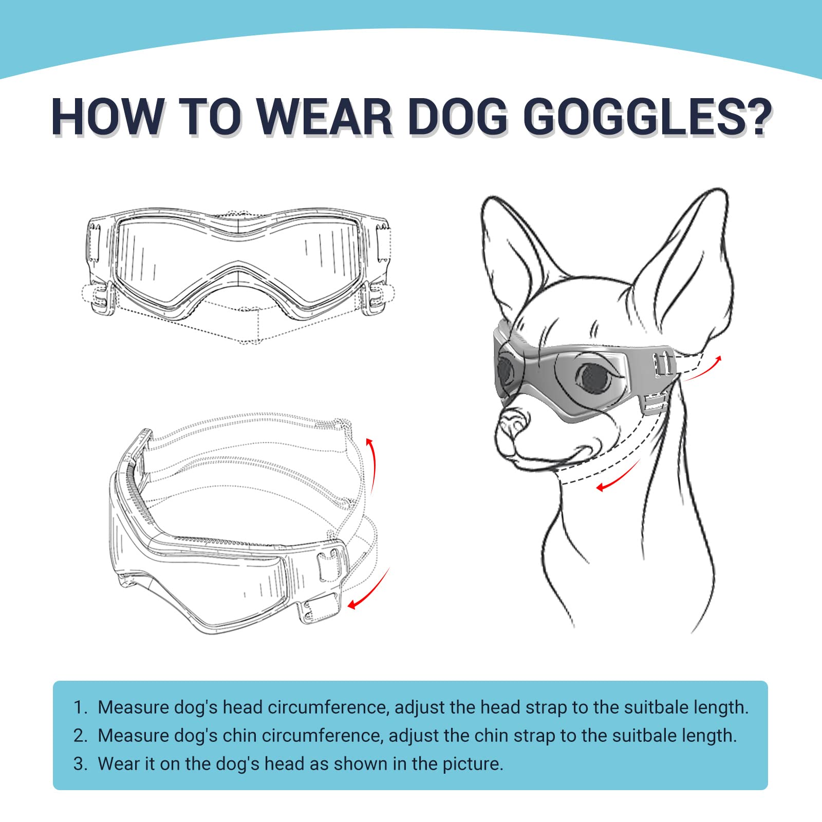 PETLESO Dog Goggles for Medium Dogs - UV Protection Sunglasses in Black for Outdoor Riding and Driving