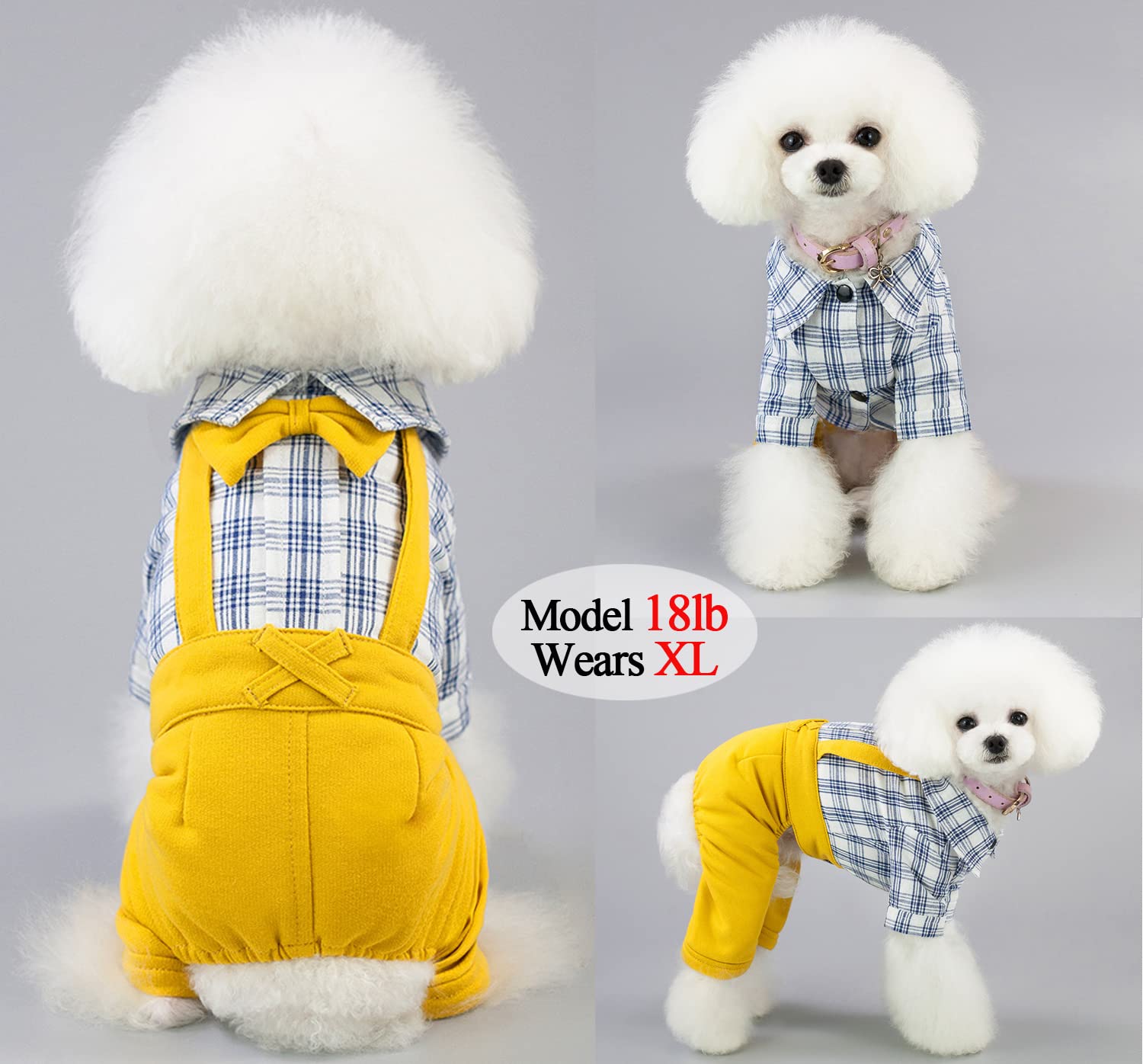 Dog Shirts Clothes Striped Onesies, Pet Plaid Overalls Apparel, Puppy Costumes Classic Black And White Jumpsuit With Bowtie For