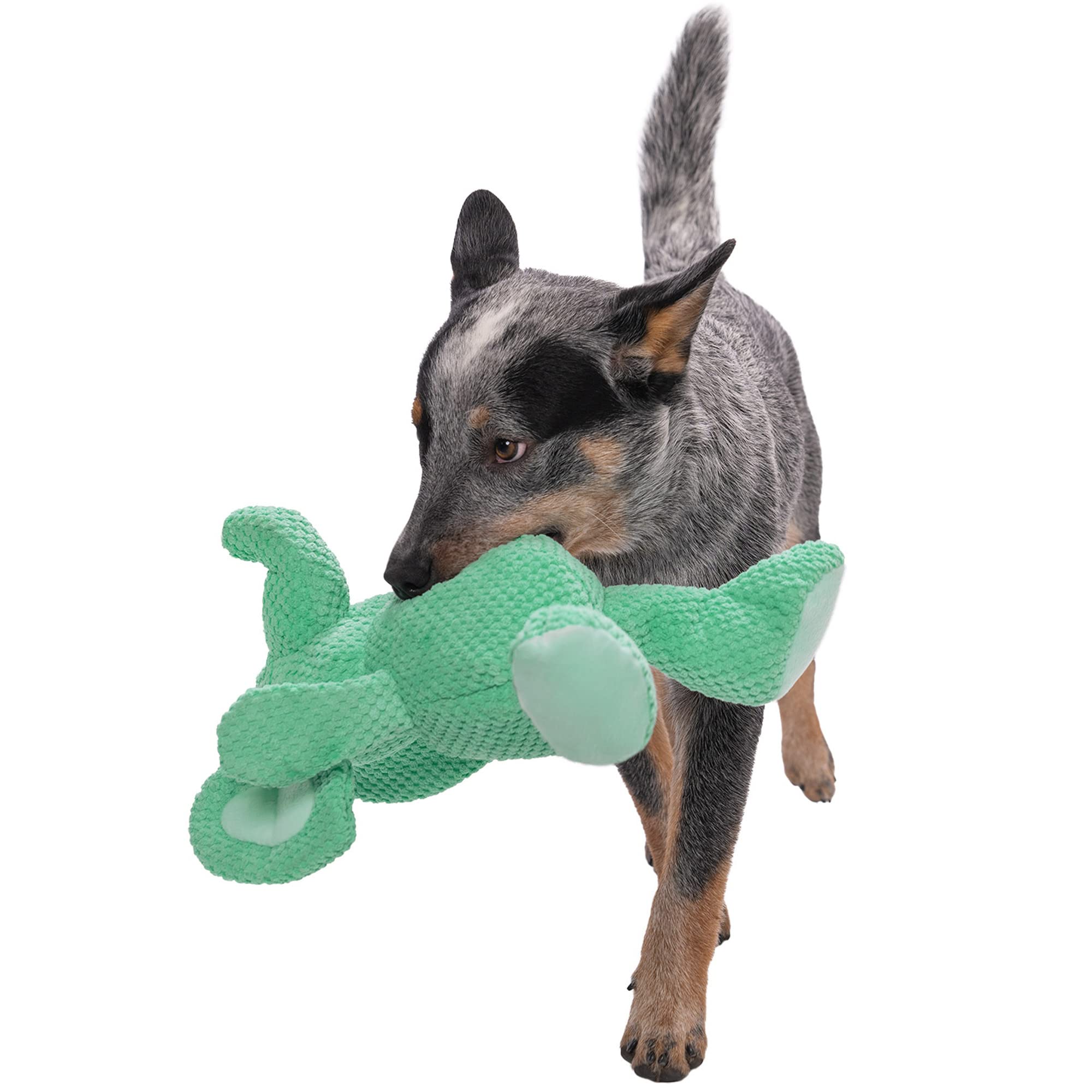 Godog Checkers Elephant Squeaky Plush Dog Toy, Chew Guard Technology - Green, Large