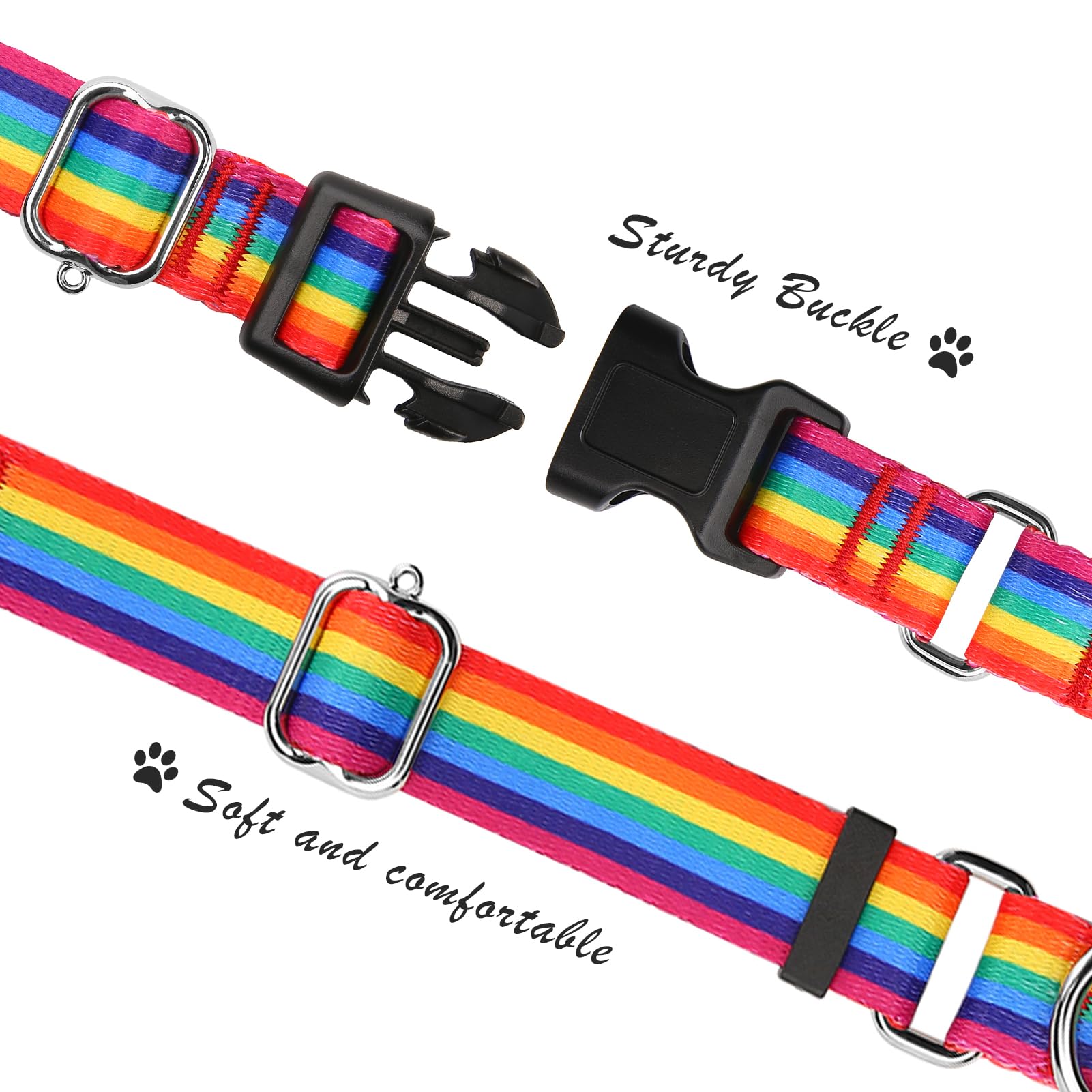 Hikiko Martingale Collar For Dogs Adjustable Soft Nylon Dog Collars With Cute Patterns For Small Medium Large Dog(Rainbow,Large)