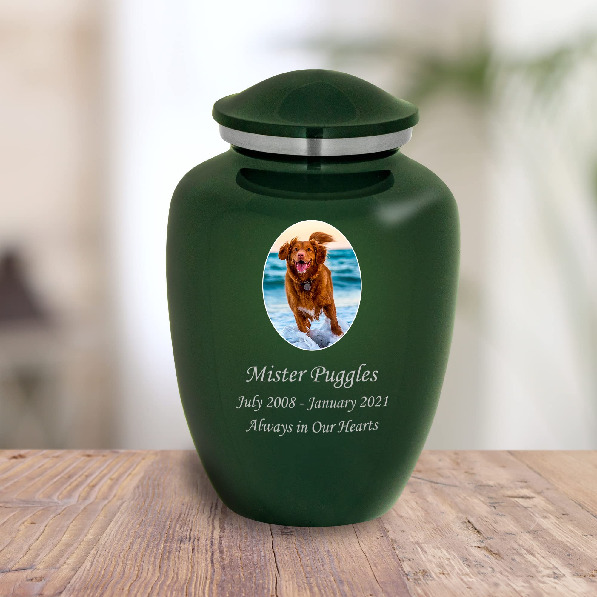 Mainely Urns Homage Large Custom Photo Pet Cremation Urn For Pet Ashes - Vase Style Pet Urn - 200 Cubic Inch Capacity -Personali