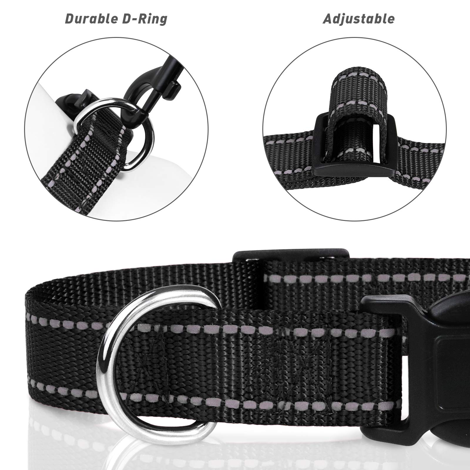 Tagme Reflective Nylon Dog Collars, Adjustable Classic Dog Collar With Quick Release Buckle For Puppy, Black 3/8' Width