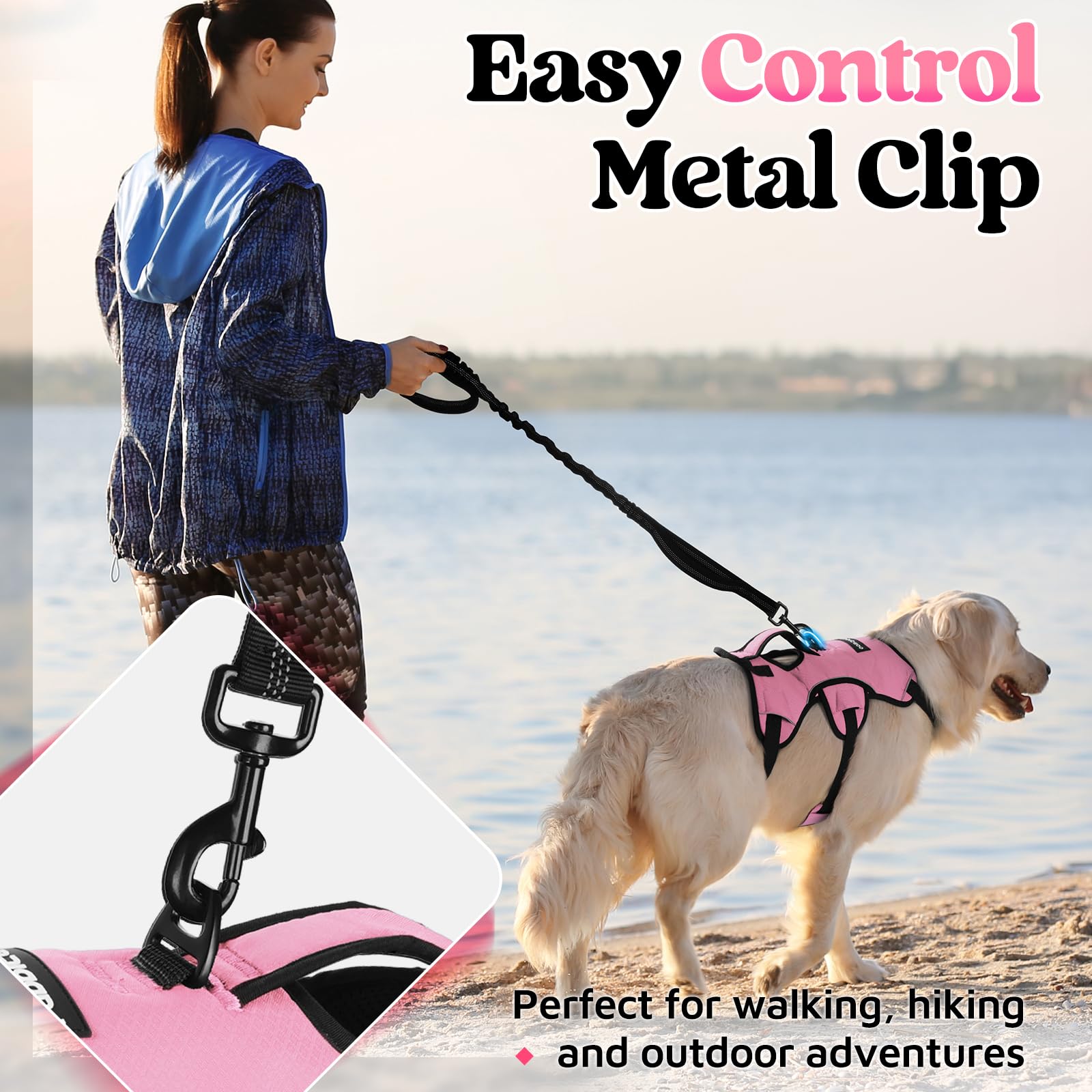 Rabbitgoo Escape Proof Dog Harness Large Dogs, Soft Padded Full Body Pet Harness, Reflective Adjustable No Pull Vest With Lift H