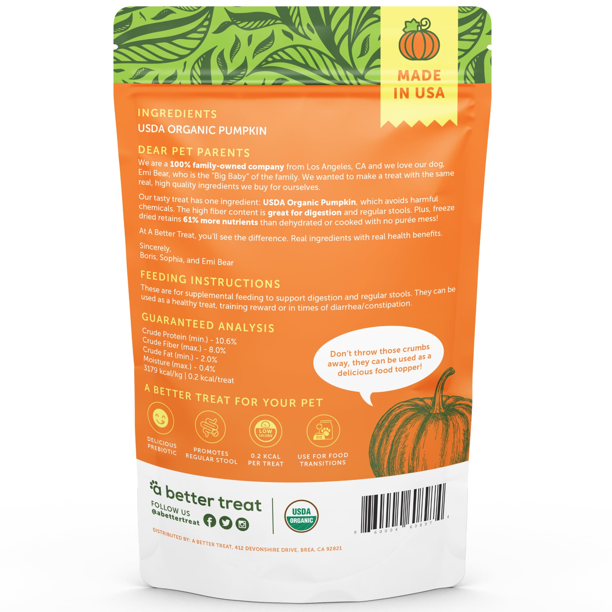 A Better Treat - Freeze Dried Organic Pumpkin Dog and Cat Treats, Organic, Single Ingredient | Natural, Healthy, Diabetic Friend