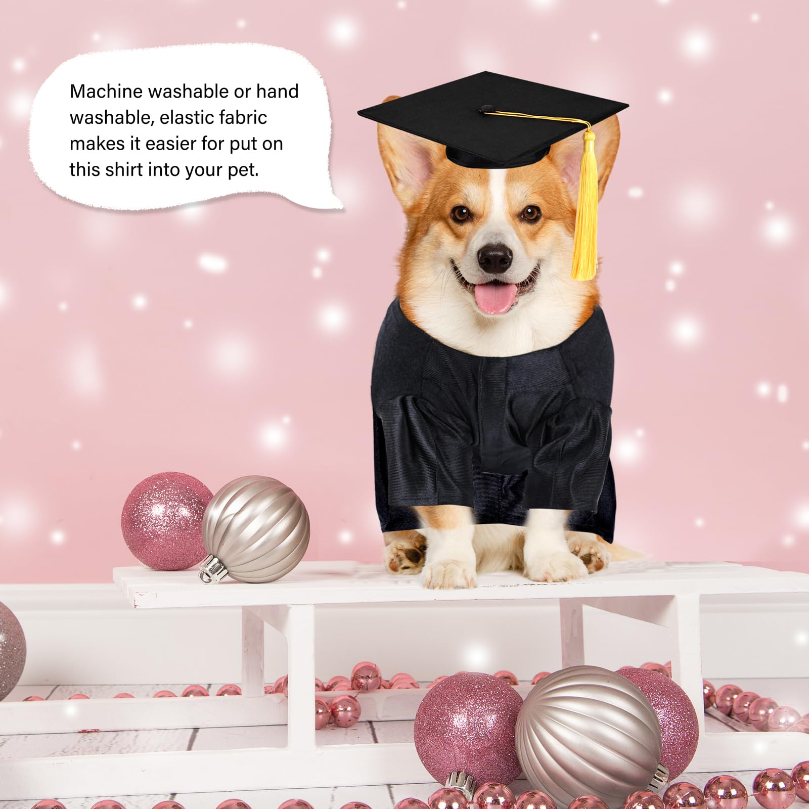 Dog Graduation Cap And Gown, Dogs Cats Graduation Holiday Halloween Costume Accessory(Black,Large)