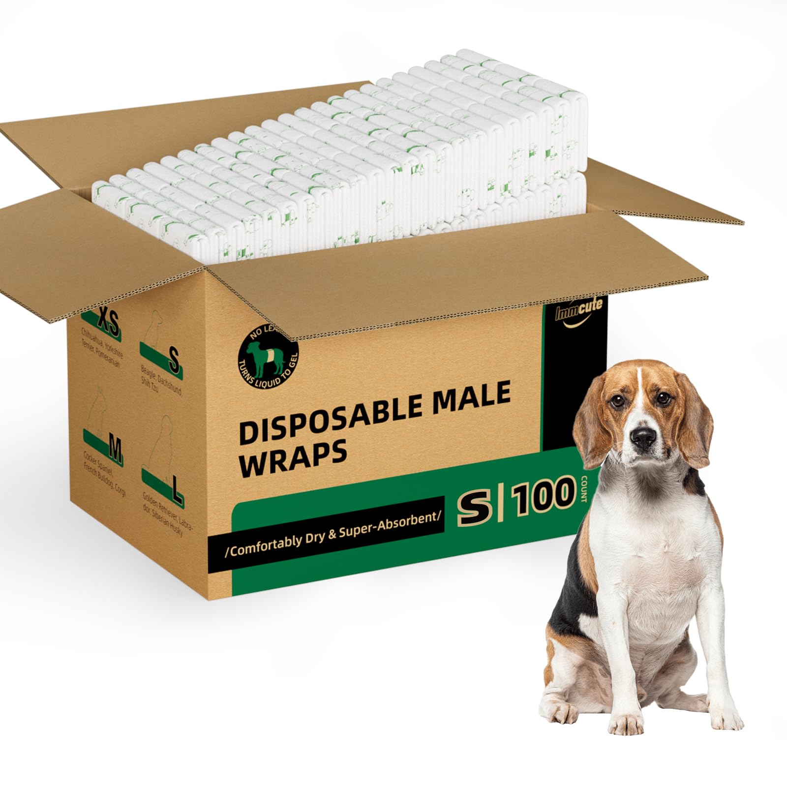 IMMCUTE Small Dog Diapers Male 100 Ct, Male Dog Diapers Disposable with Wetness Indicator, Adjustable Dog Belly Bands, for Excit