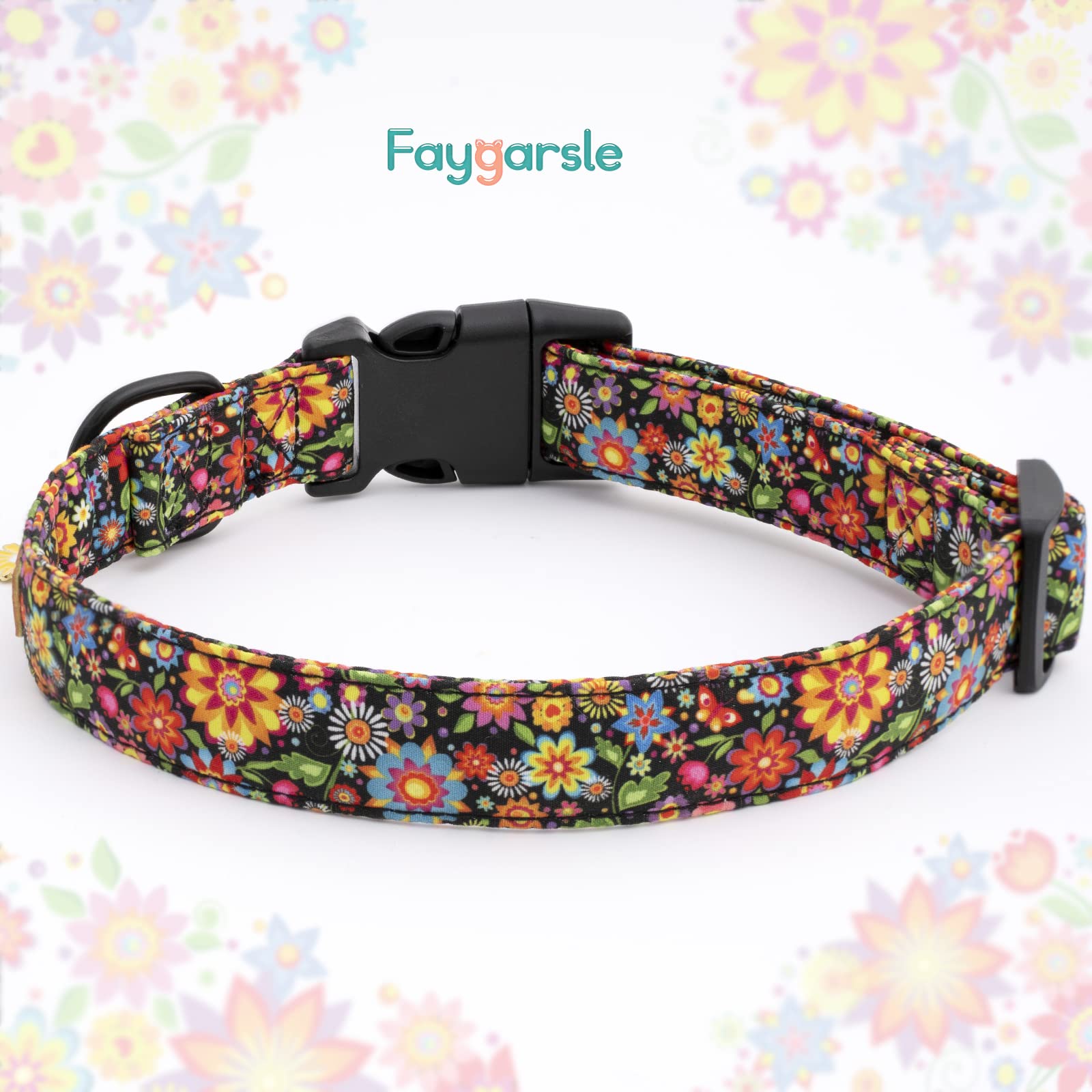 Faygarsle Floral Dog Collar For Girls And Female Dogs Soft And Fancy Pet Collar With Flower Design Ideal Black Dog Collar For Sm