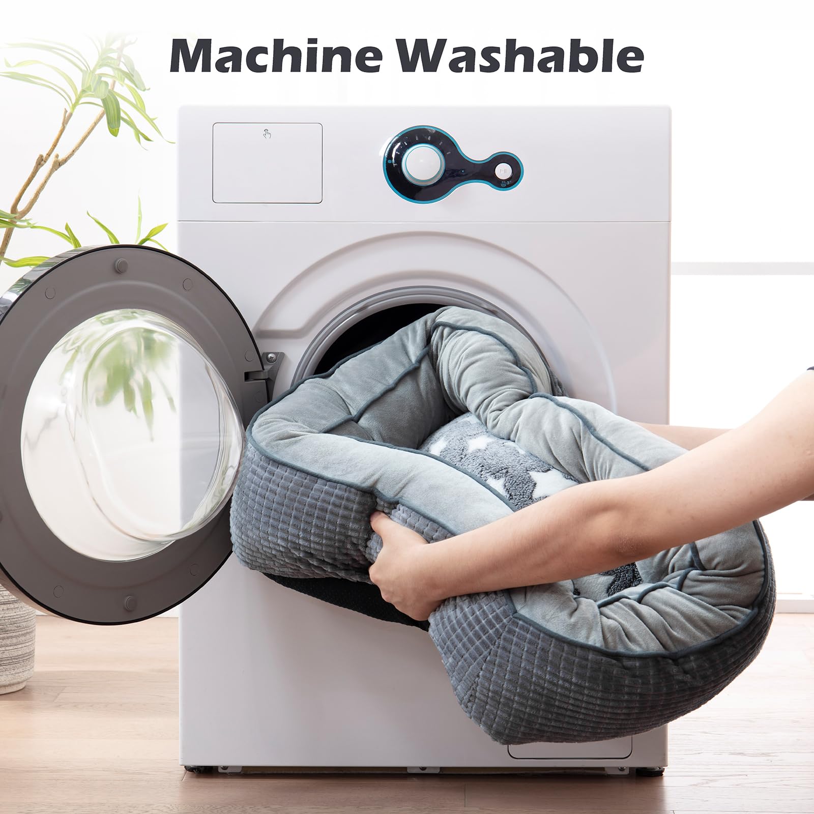 Siwa Mary Dog Beds For Small Dogs & Cats, Washable Dog Sofa Bed With Wide Sides, Pentagram Pattern Design, Pet Cuddler Bed, Warming Soft Calming Puppy Bed For Sleeping, Non-Slip Bottom