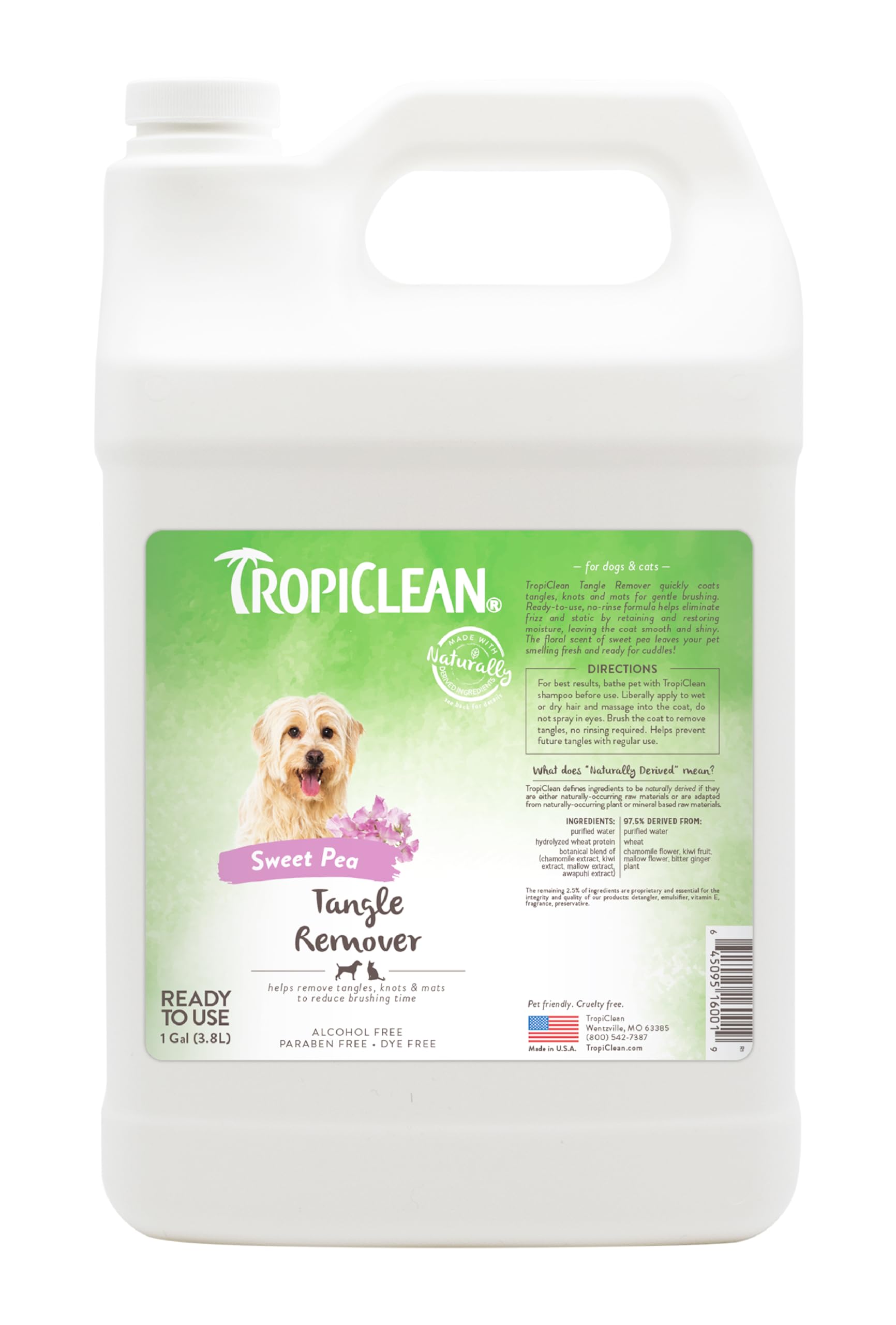 Tropiclean Sweet Pea Cat & Dog Detangler Spray Dematting | Dog Conditioner Spray Derived From Natural Ingredients | Made In The Usa | 1 Gallon
