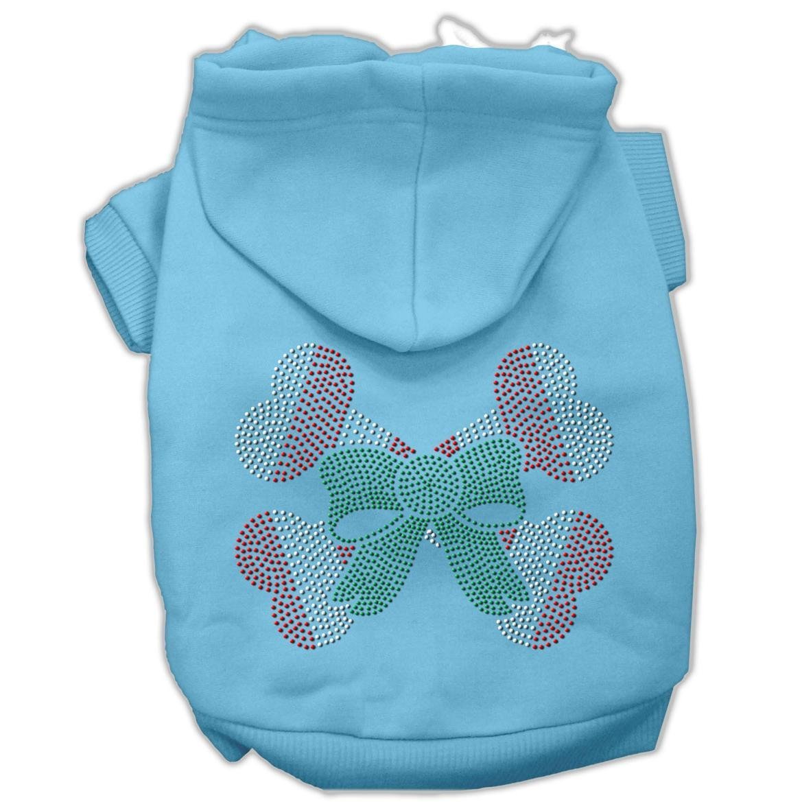 Christmas Pet Dog & Cat Hoodie Rhinestone, &quot;Candy Cane Crossbones&quot; Baby Blue SM (3-6 lbs.)