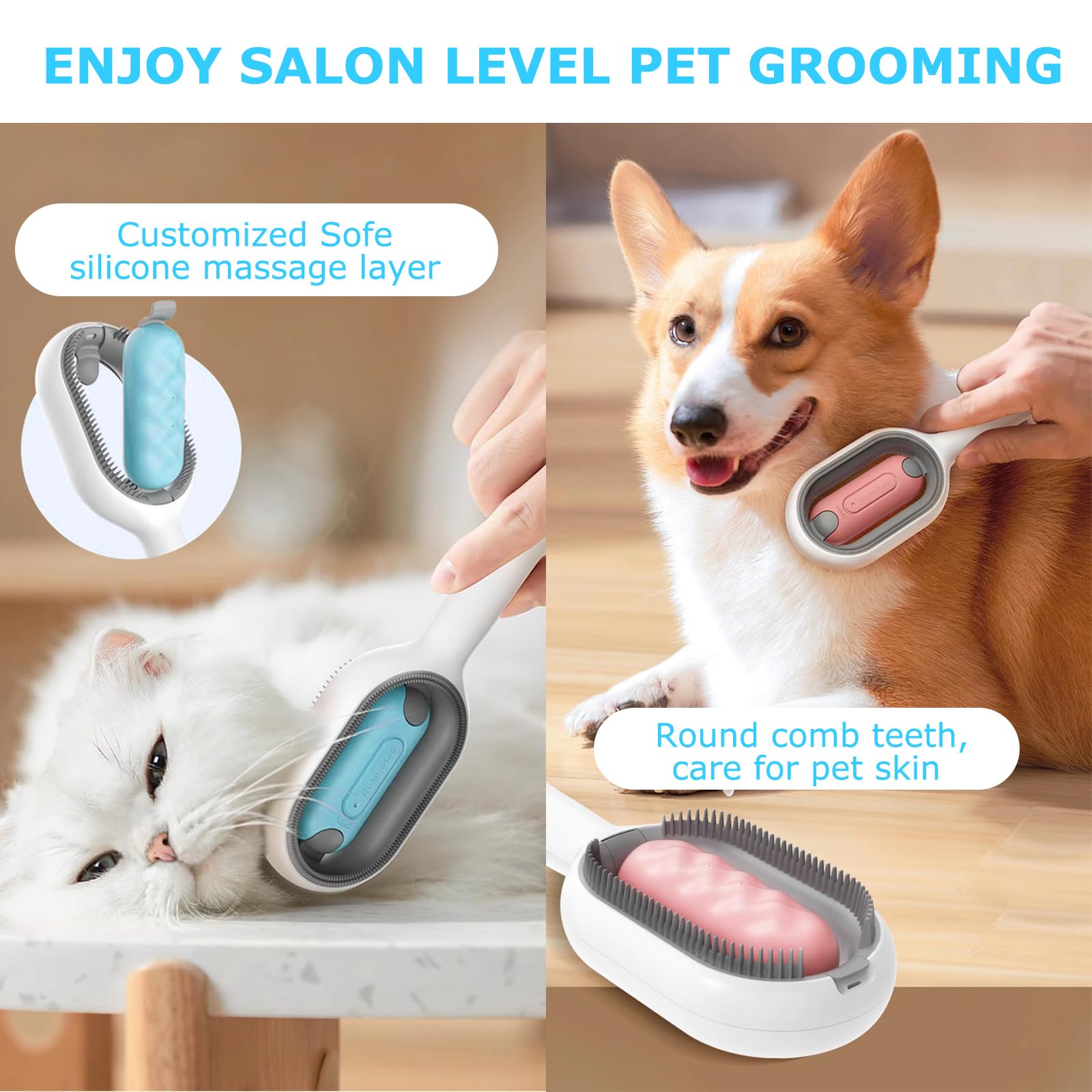 Mivofun 4 In 1 Pet Hair Removal Comb With Gravity Water Tank, Cat Dog Massage Brush Self Cleaning Grooming Wet Comb For Shedding