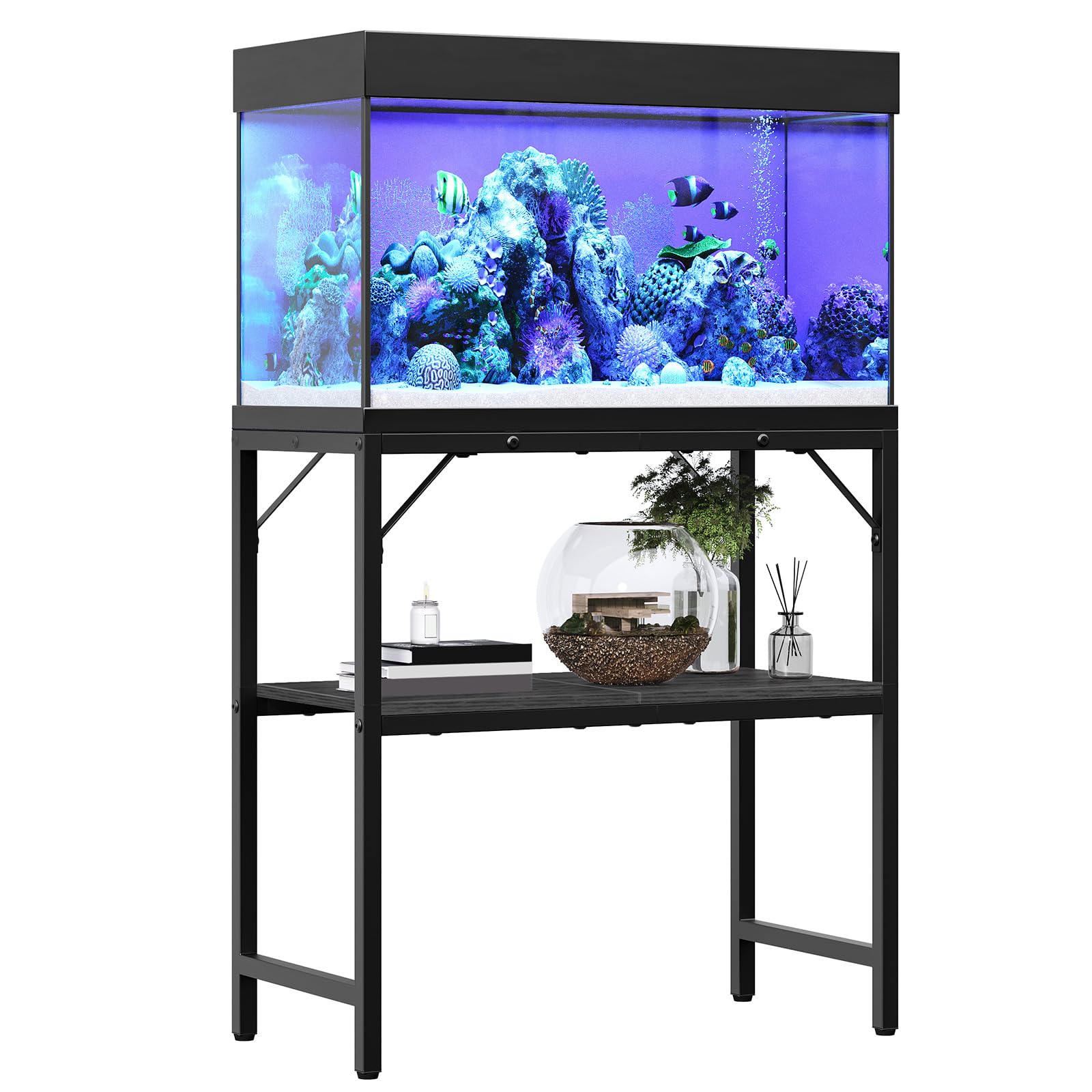 MAHANCRIS 20 Gallon Fish Tank Stand, Aquarium Stand with 2-Tier Storage Shelves, Heavy Duty Breeder Turtle Terrarium Stand Rack