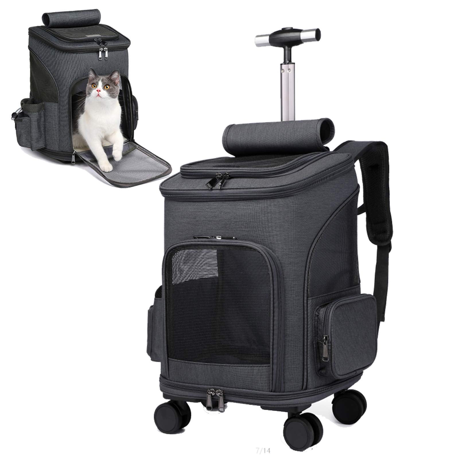 Wheeled Pet Carrier Backpack Pet Stroller, Travel Carrier, Car Seat For Small Dogs Cats Puppies, Comfort Cat Backpack Removable 