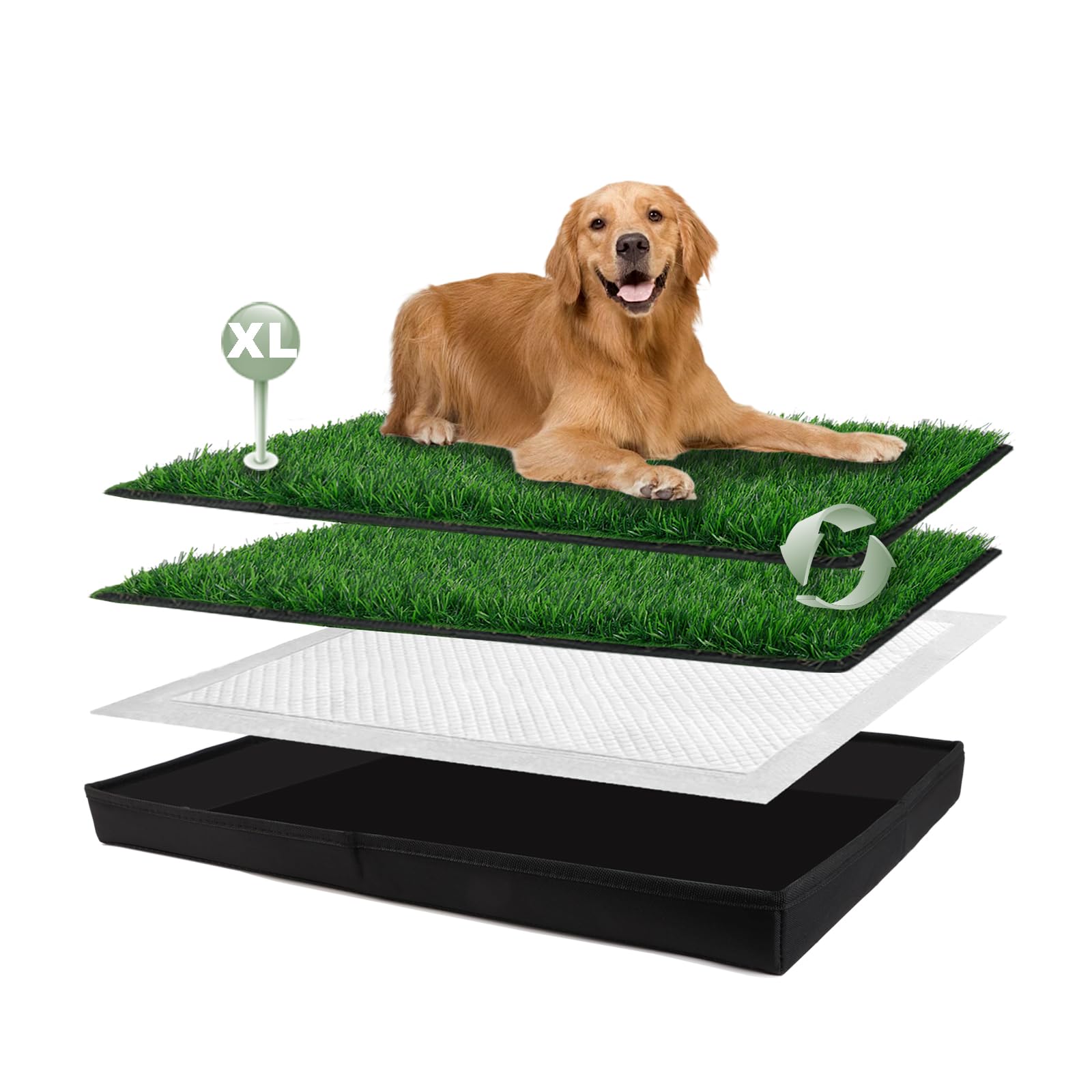 Hq4Us 4Legs Foldable Dog Litter Box With Artificial Grass Pads, Extra Large Liner Base (44'34') For Balcony Potty Training