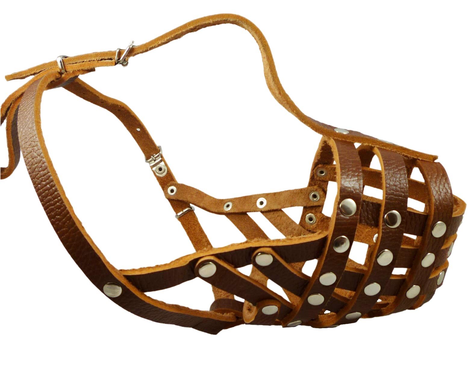 Secure Leather Mesh Dog Basket Dog Muzzle #11 Brown - Pit Bull, Amstaff (Circumference 12'', Snout Length 3.5'')