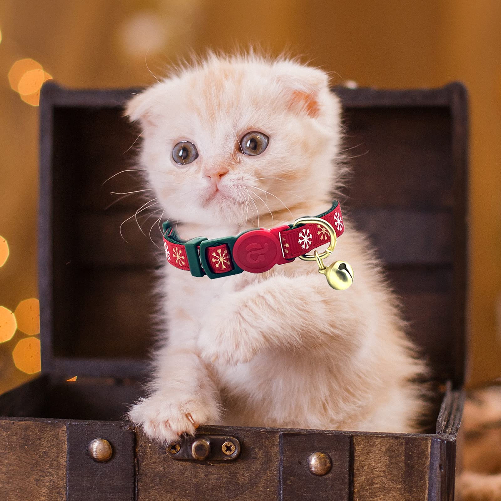 azuza 4 Pack Christmas Kitten Collar Set Adjustable Breakaway Kitten Collars with Bells New Year Pet Collar with Cute Design, Gr