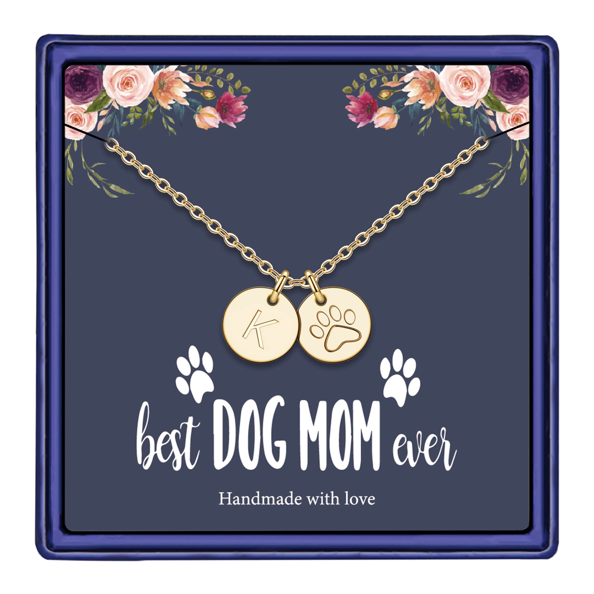Dog Mom Gifts For Women Necklace, 14K Gold Filled Dog Mom Gifts K Letter Initial Necklace Women Girls Alphabet Disc Puppy Paw Print Necklace Pet Dog Lovers Gifts For Dog Mom