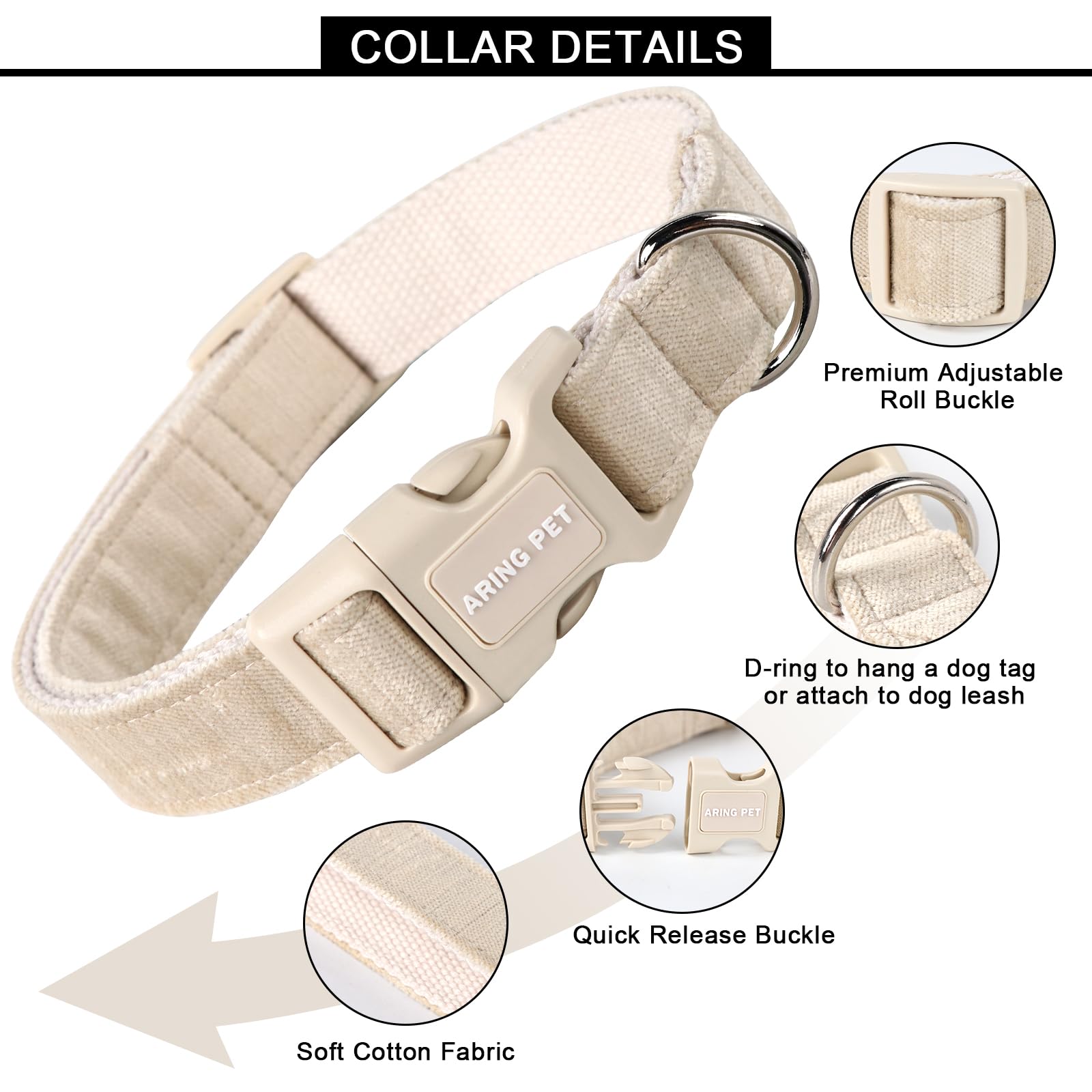 Aring Pet Cotton Dog Collar-Soft Dog Collar For Small Dogs, Lightweight Comfortable Pet Collars With Quick Release Buckle For Small Medium Large Dog