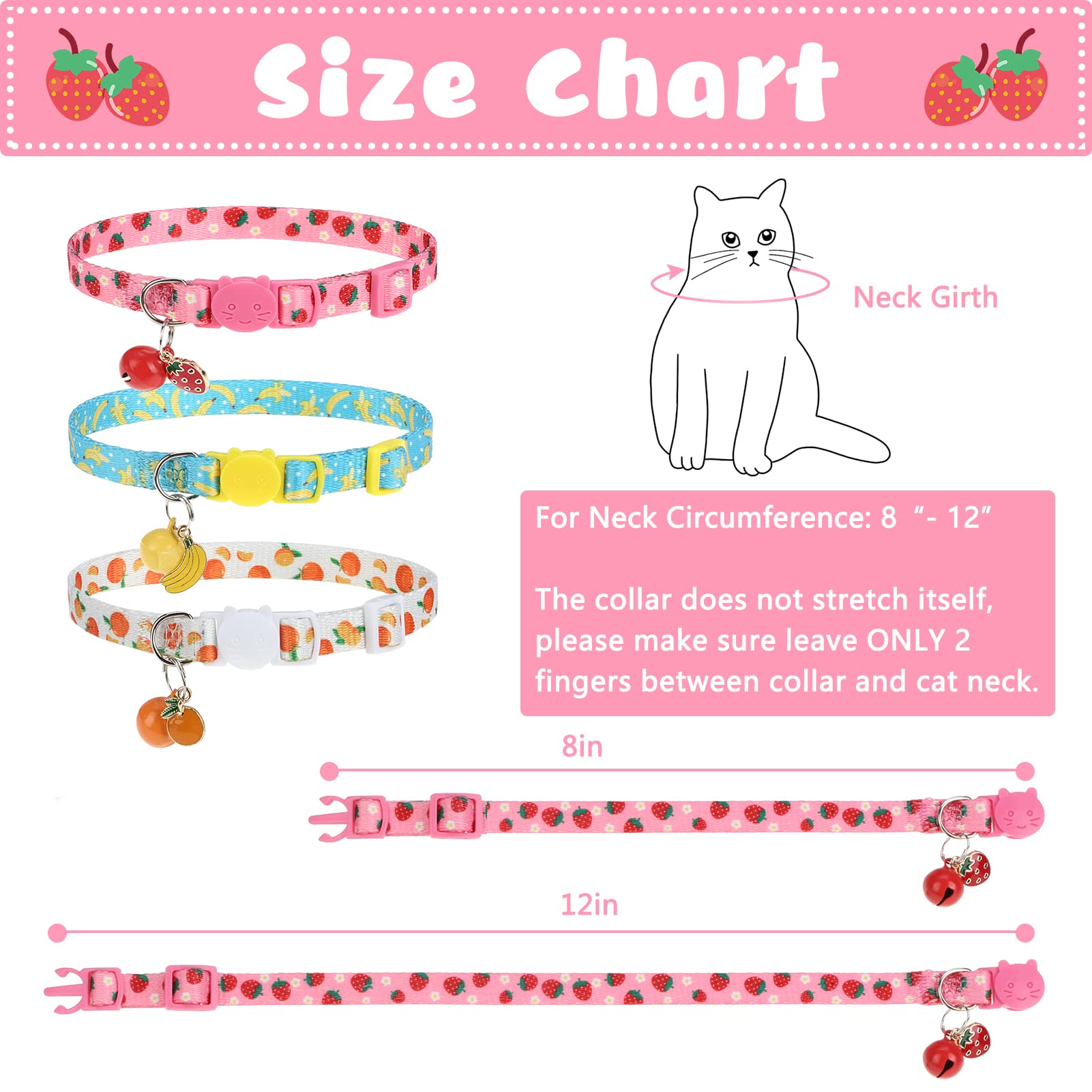 Vkpetfr Breakaway Cat Collars With Bell & Cute Pendants, 3 Pack Adjustable Safety Kitten Collars For Girl Boy Cats Puppy And Small Pets