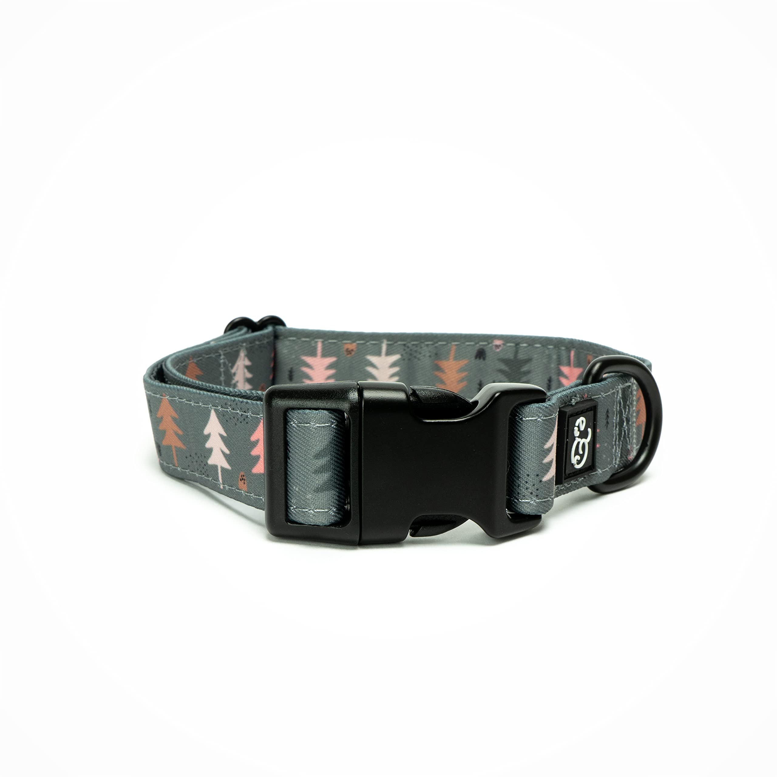 Lucy & Co. Take A Hike Dog Collar - Durable Lightweight Designer Collar For Pets - Adjustable Metal Safety Buckle - Green Trees 