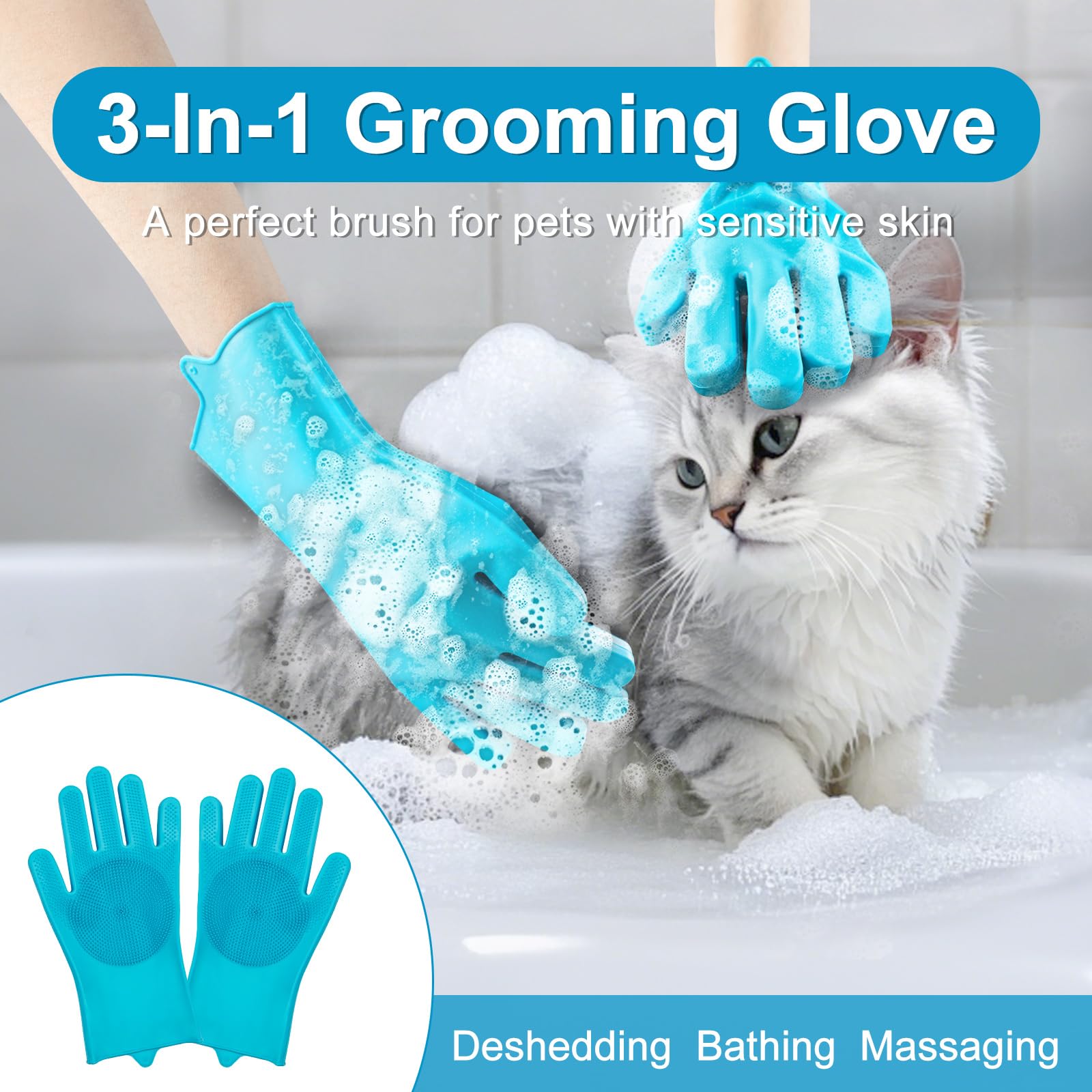 Enmaipet 4-In-1 Dog Grooming Brush,Dog Bath Brush Set,Adjustable Handle Shampoo Brush & Scrubber, Dog Grooming Gloves For Short
