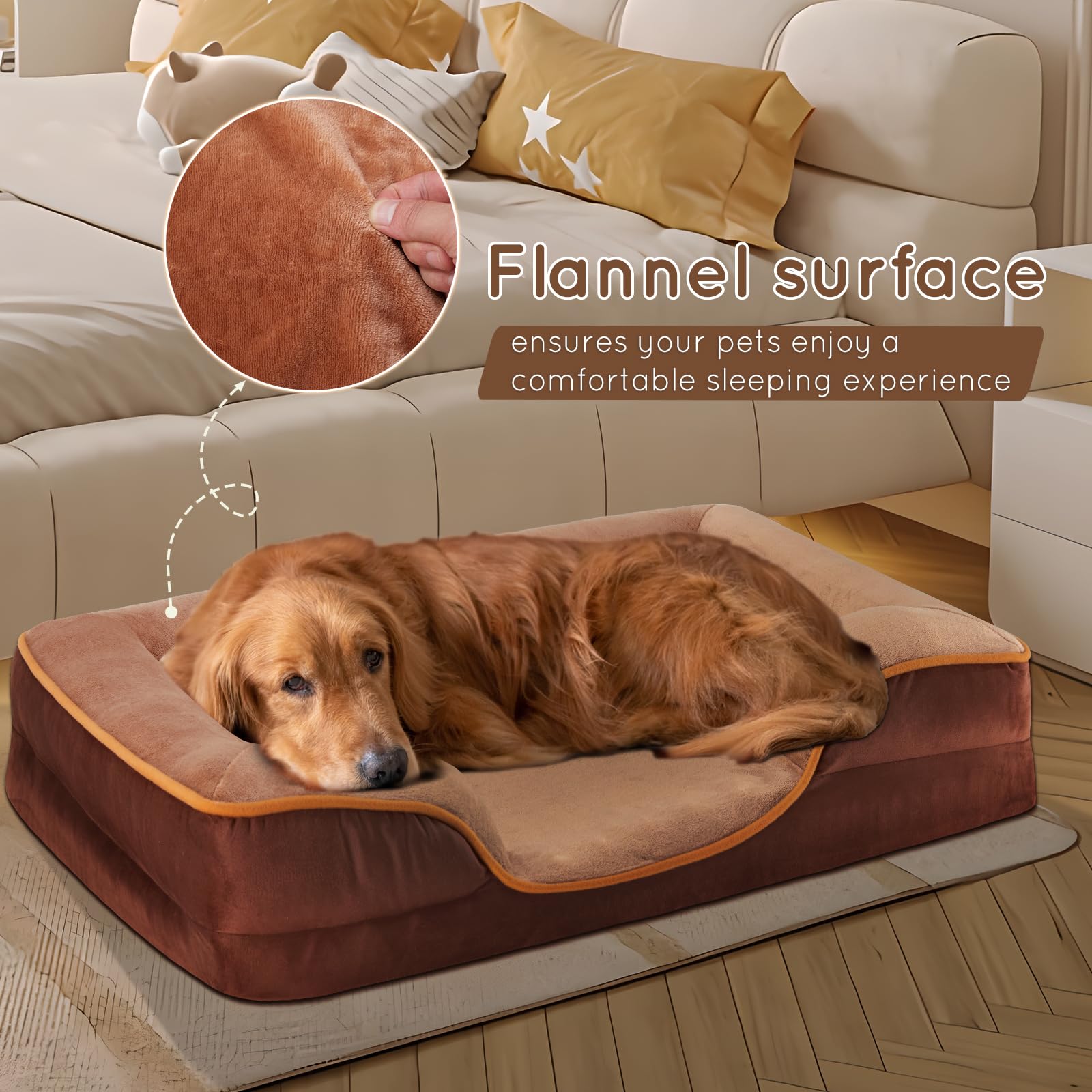 Fluffydream 28 Inch Memory Egg-Crate Foam Dog Bed, Orthopedic Pet Couch Bed With Washable Removable Cover, Brown