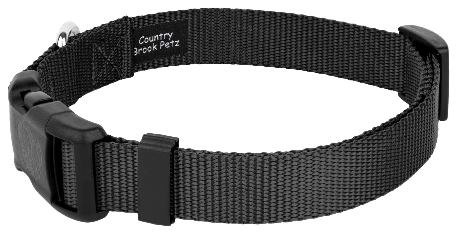 Country Brook Petz - 30+ Vibrant Colors - American Made Deluxe Nylon Dog Collar With Buckle (Extra Large, 1 Inch Wide, Black)