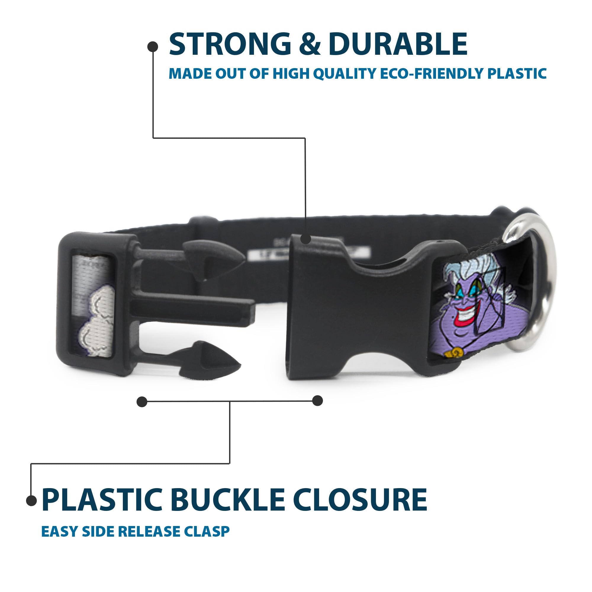 Buckle-Down Plastic Clip Collar - Villains Hexing Princess' Scenes Color/Black/White - 1'' Wide - Fits 9-15'' Neck - Small