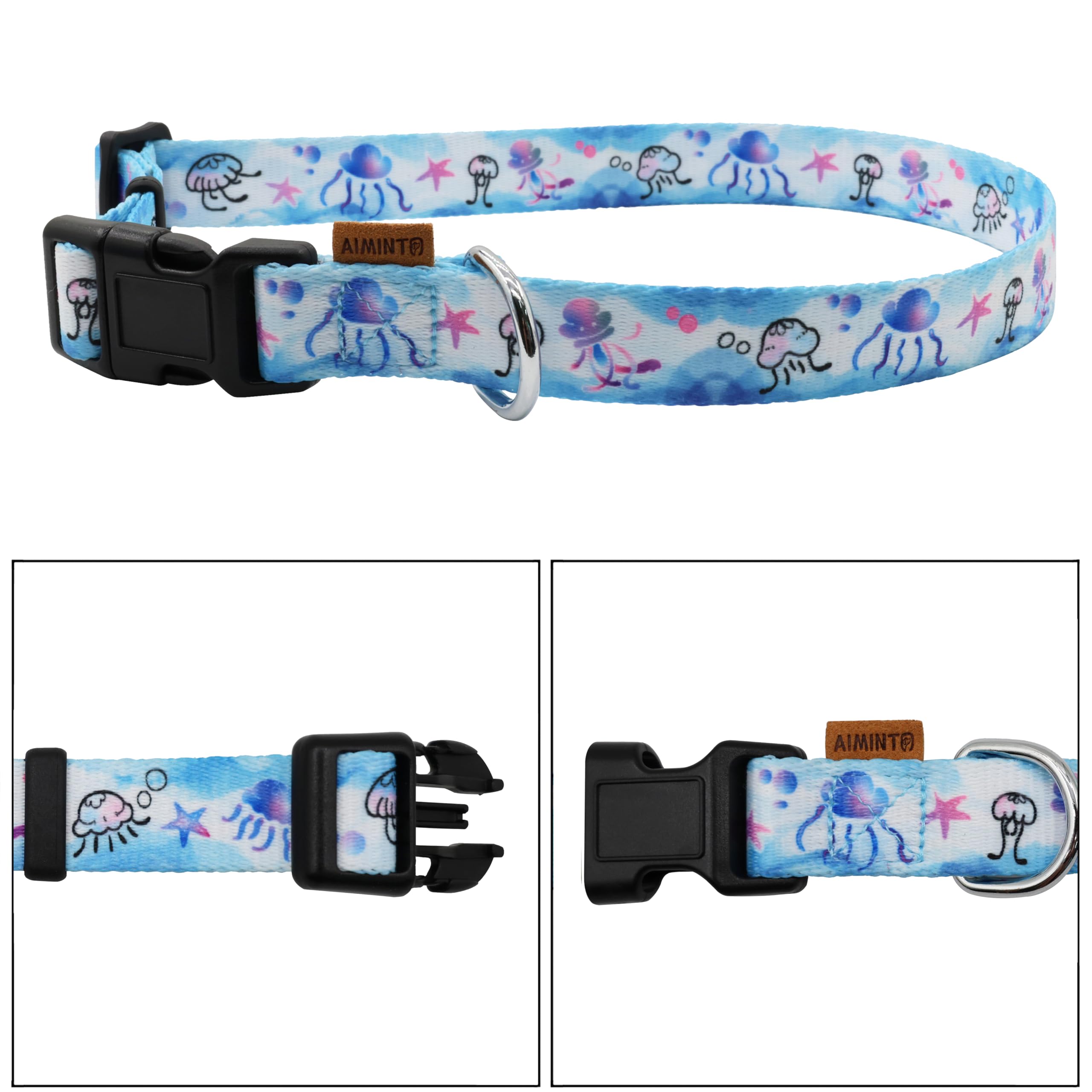 Aiminto Dog Collar, Cute Jellyfish In Ocean Pattern, Soft And Adjustable Collar With Quick Release Buckle (L (Neck 16-28'', Widt