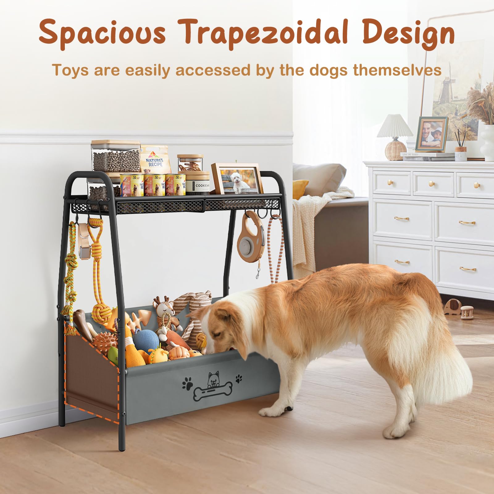 Lomivra Large Dog Toy Basket, Dog Toy Bin with Storage Organizer, Trapezoid Dog Toy Box for Dog Stuff, Toy Holder Chest for Pet