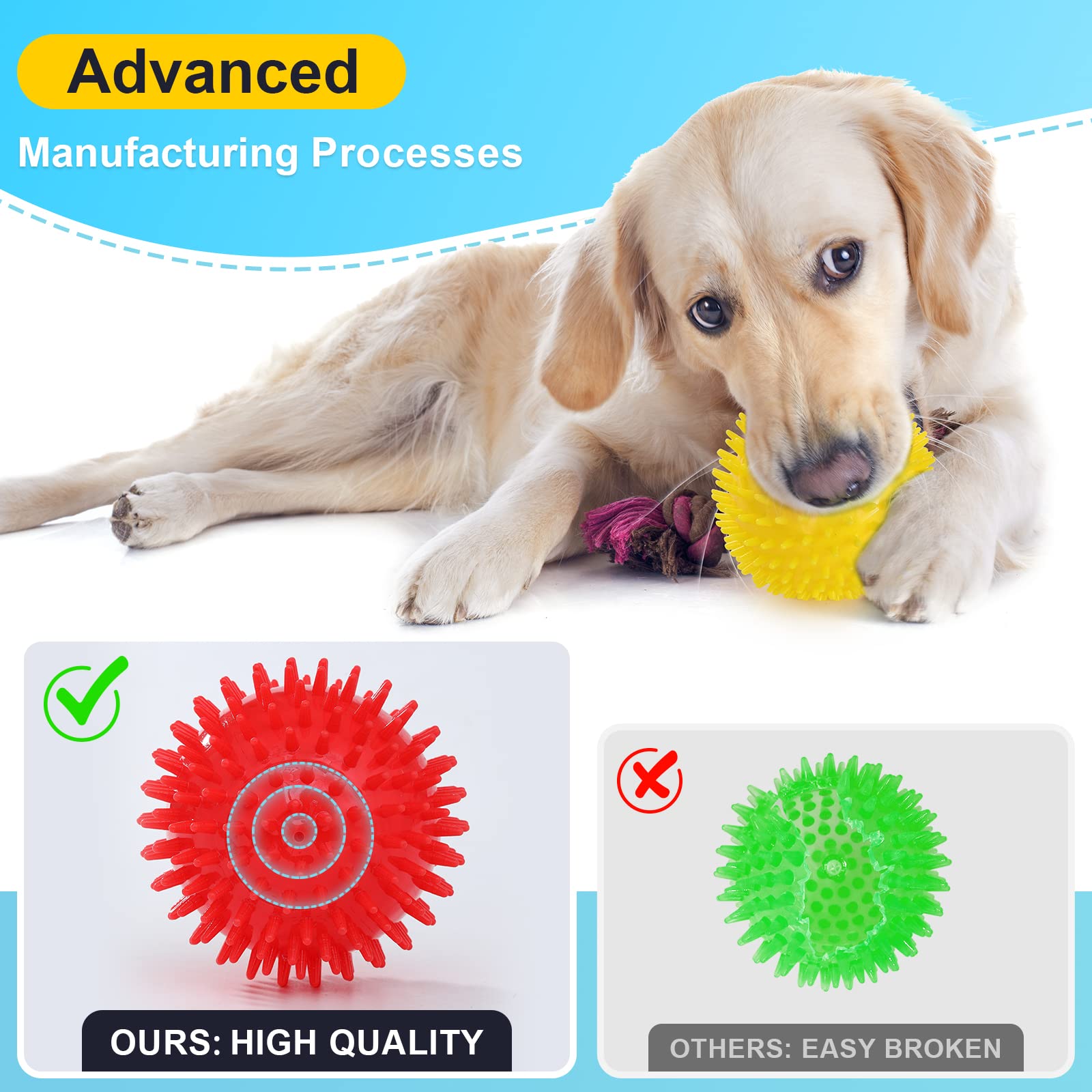 VITEVER 3 Colors 4.5? Heavy Duty Squeaky Dog Toy Balls for Medium Large Dogs, Dog Chew Toys for Teething, Spiky Dog Balls for Ag