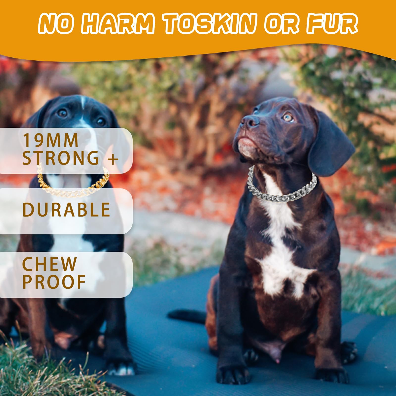 Baobote 19Mm Thick 18K Silver Plated Metal Dog Cuban Link Collar - Silver Dog Chain Collar For Dogs (22'')