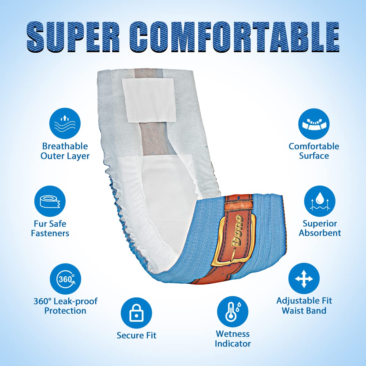 Dono Disposable Dog Diapers Male-Dogs Jeans Super Absorbent Soft Pet Diapers Doggie Wraps for Male Puppy Dogs, Leak Protection E