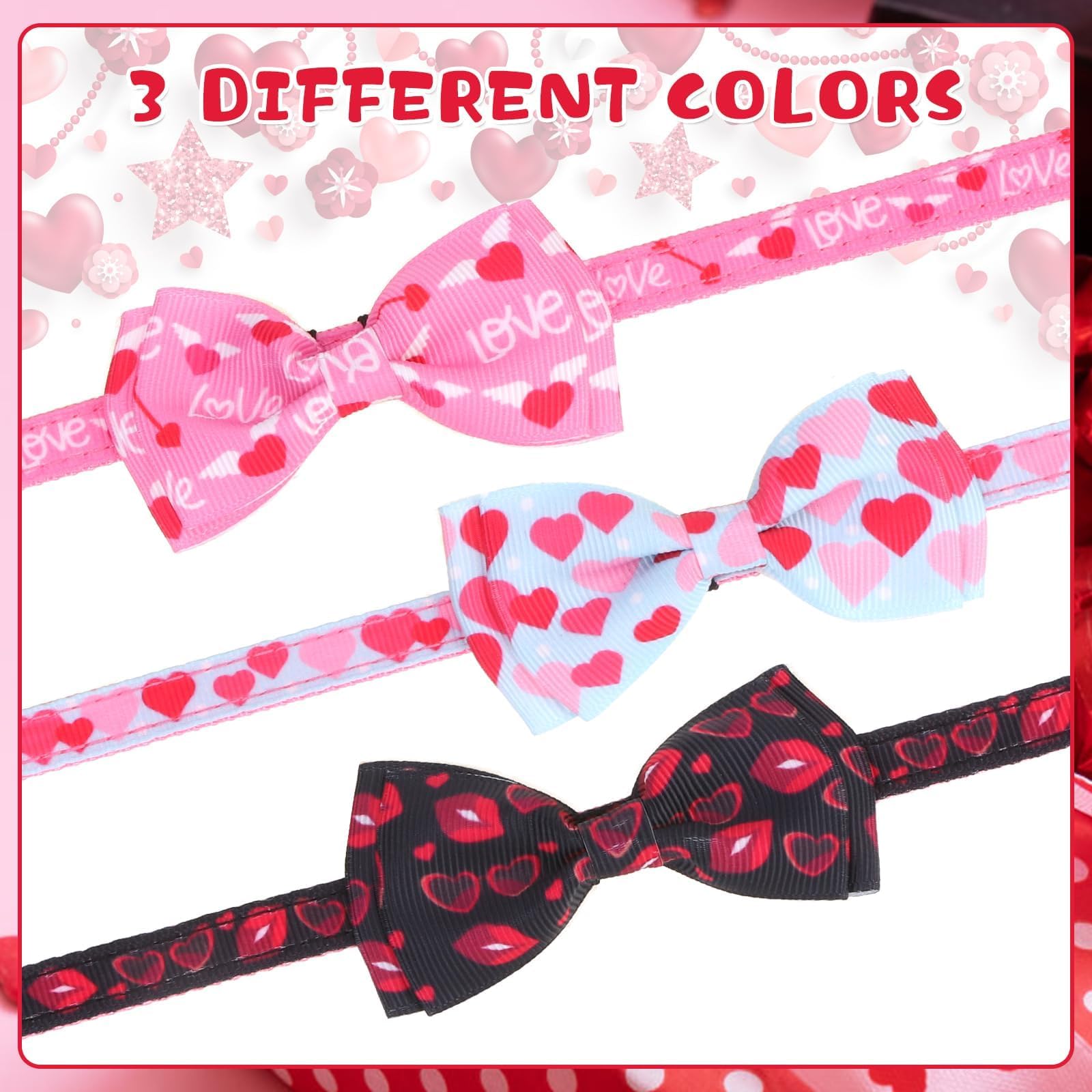 Kooltail Cat Collar Breakaway With Bowtie And Bells, 3 Pack Cute Kitten Collars, Adjustable Safety Buckle Heart Charm Pendant Pe