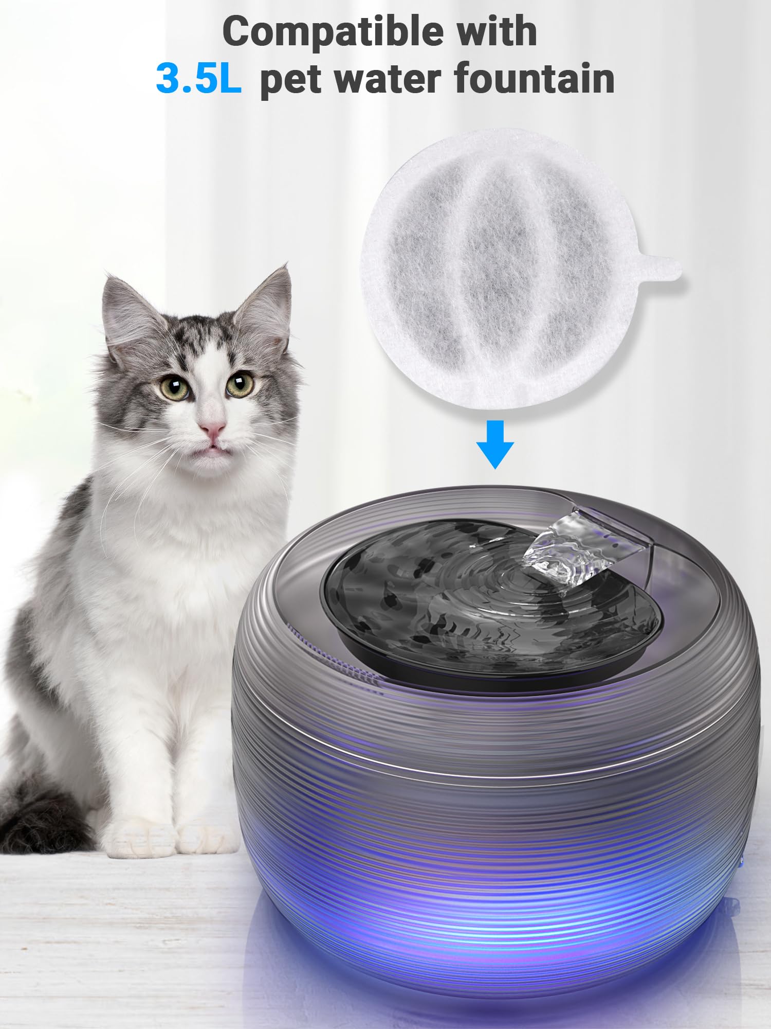 Kastty Cat Fountain Filter Replacement - 3.5L Activated Carbon Fountain Filter, 16 Pack With 2 Cotton