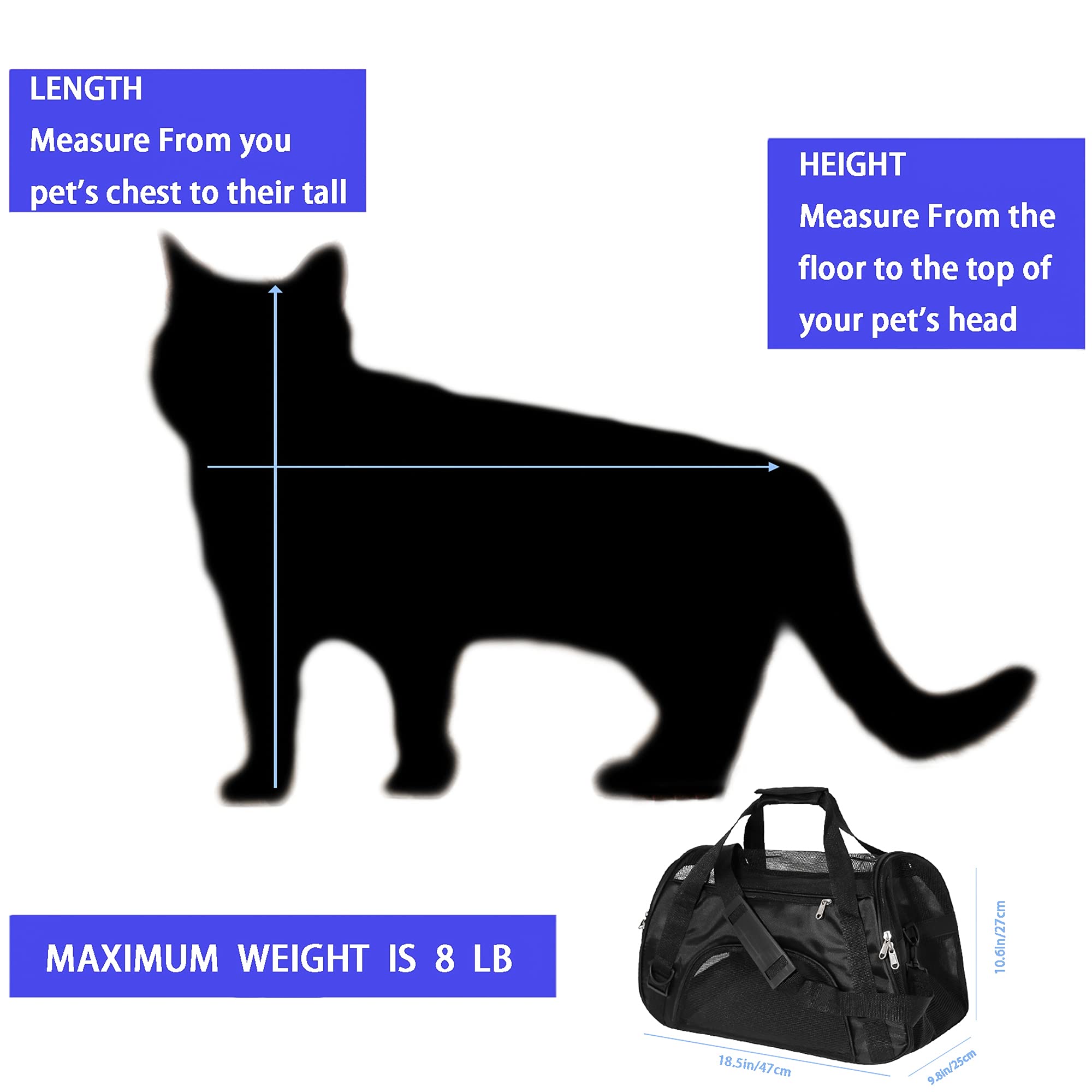 Muchl Cat Carrier Soft-Sided Pet Carrier For Small Medium Cats, Puppies, Dog Carrier Pet Travel Bag For Small Dogs Comfort Portable Foldable Pet Bag Airline Approved (Medium Black)