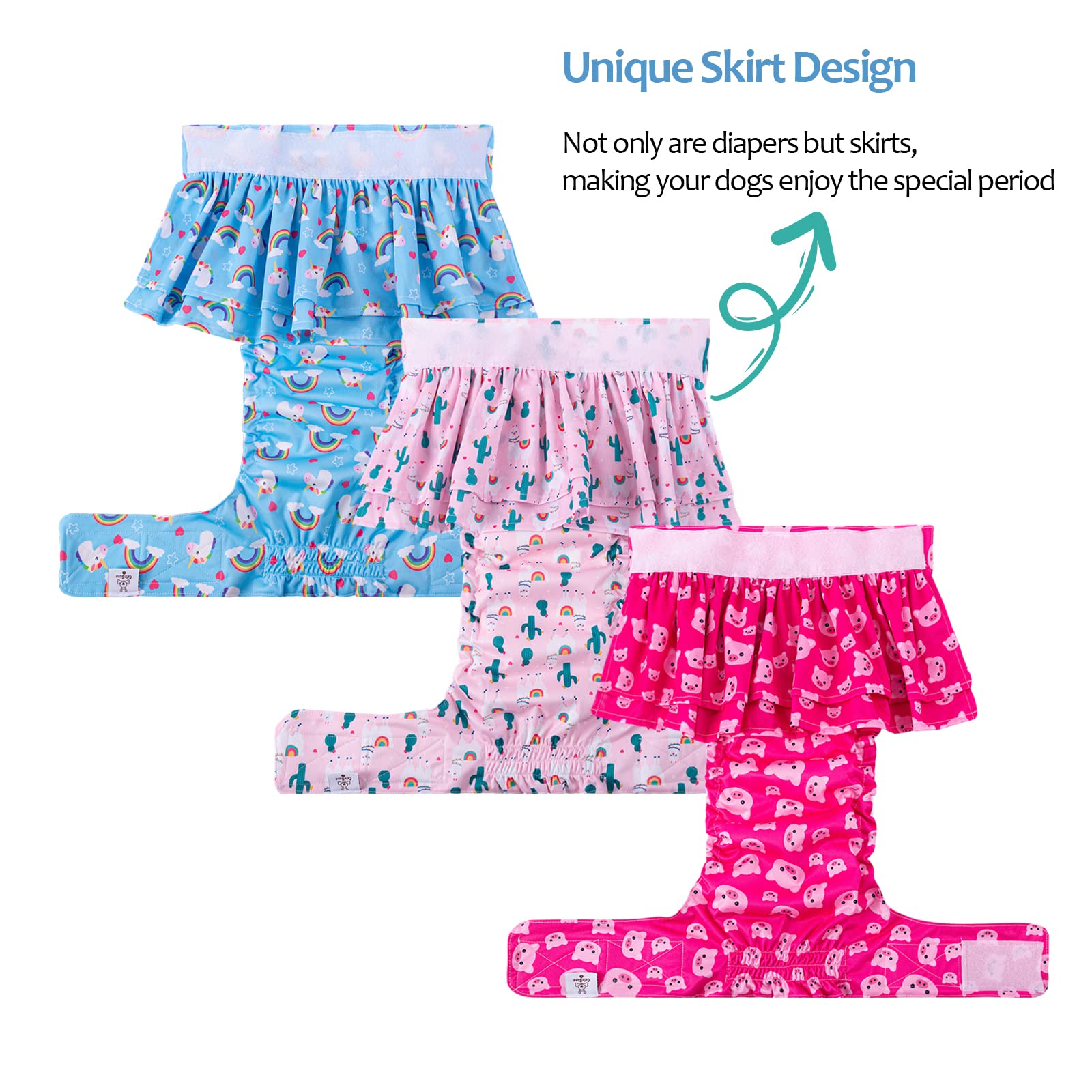 Cutebone Female Dog Diapers With Skirts 3 Pack Reusable Puppy Dresses Pants For Heat Cycle Period Qbd01Xl